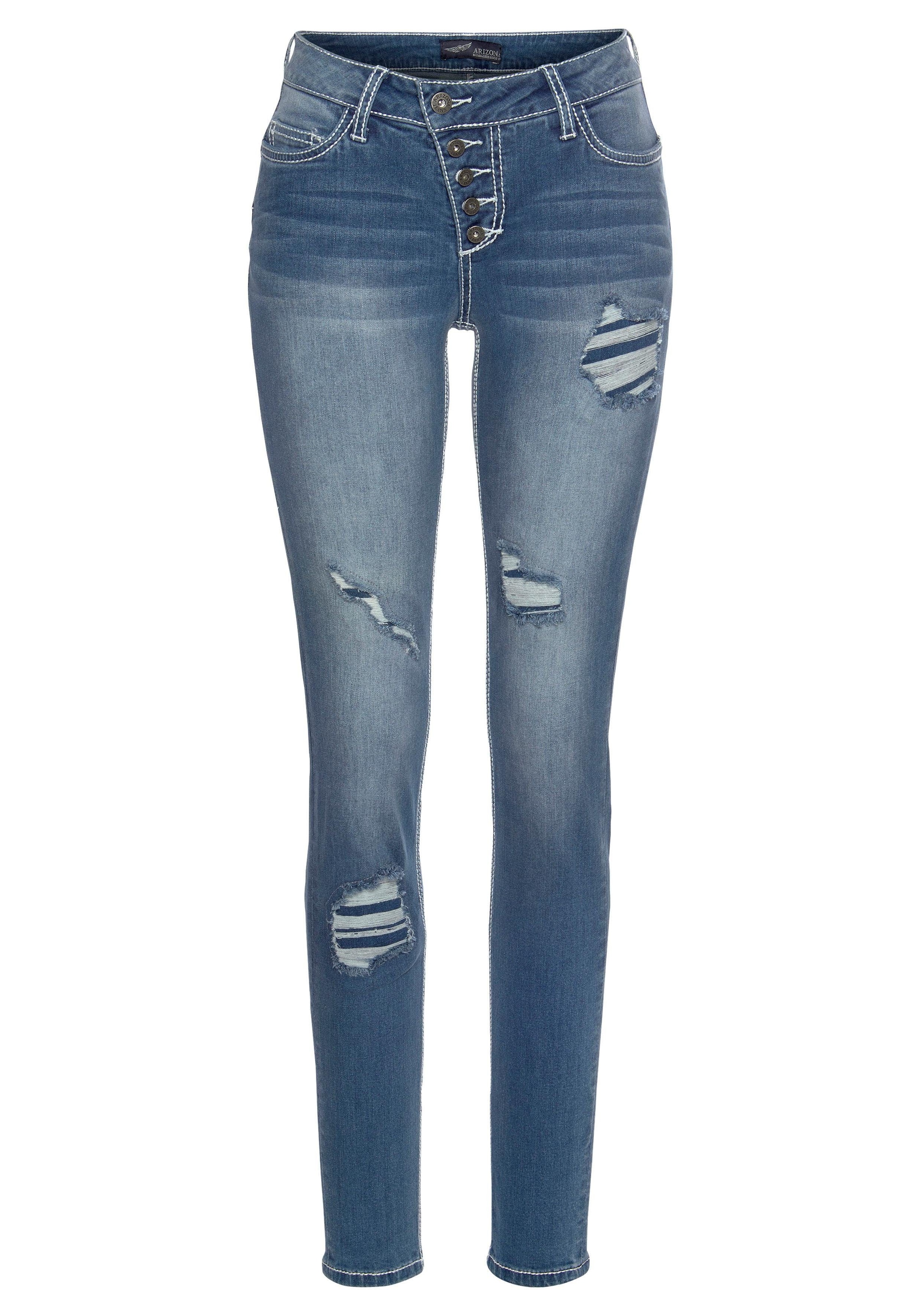 Arizona Slim-fit-Jeans »mit sichtbarer, schräger Mid sur Waist Knopfleiste«, Trouver