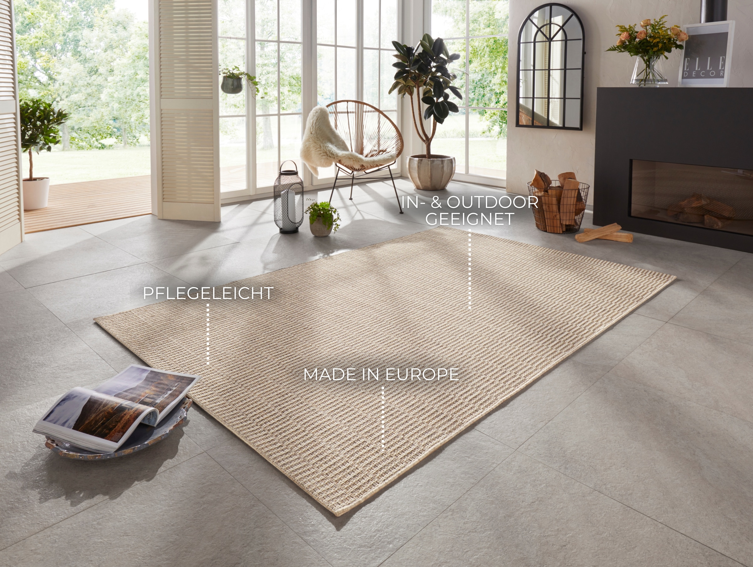 ELLE DECORATION Teppich »Dreux«, rechteckig, 8 mm Höhe, In-& Outdoor, Wetterfest, Balkon, Garten, Wohnzimmer, Wasserfest
