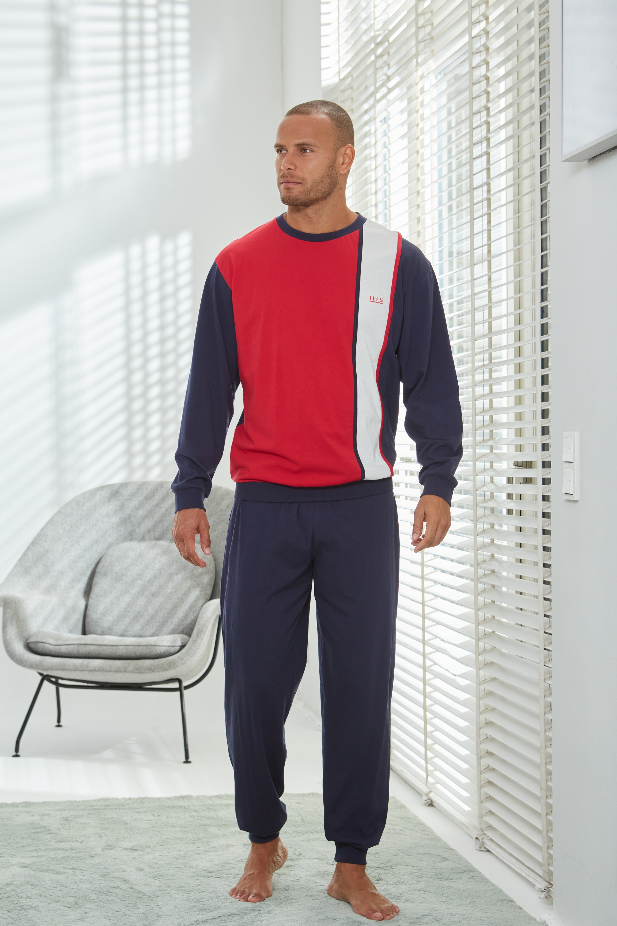H.I.S Pyjama "Schlafanzug für Herren" 1 Stück, 2 tlg. Schlafanzug mit breitem Streifen