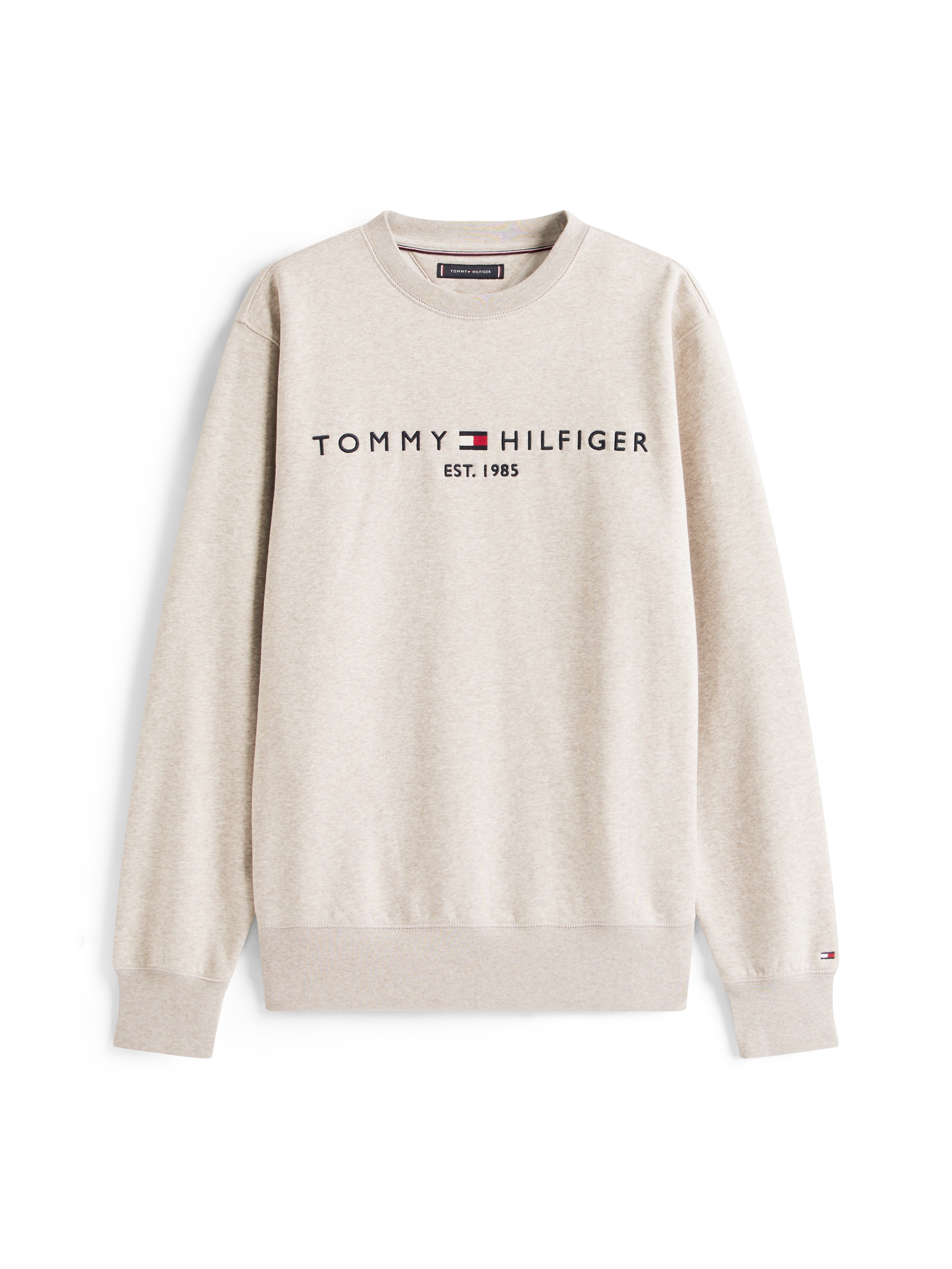 Tommy Hilfiger Sweatshirt »TOMMY LOGO SWEATSHIRT mit Rundhals und Stickerei«, unifarben, casual, regular fit, Baumwollmix, Rundhals
