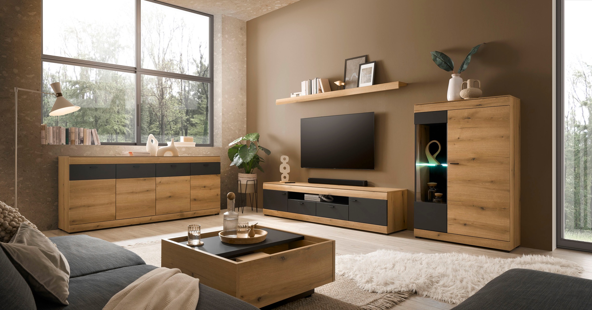 Home affaire Sideboard »Soleto, moderner Schrank, Kommode, 200 cm breit« zeitlos, schwarze Griffe aus Metall, ausreichend Stauraum
