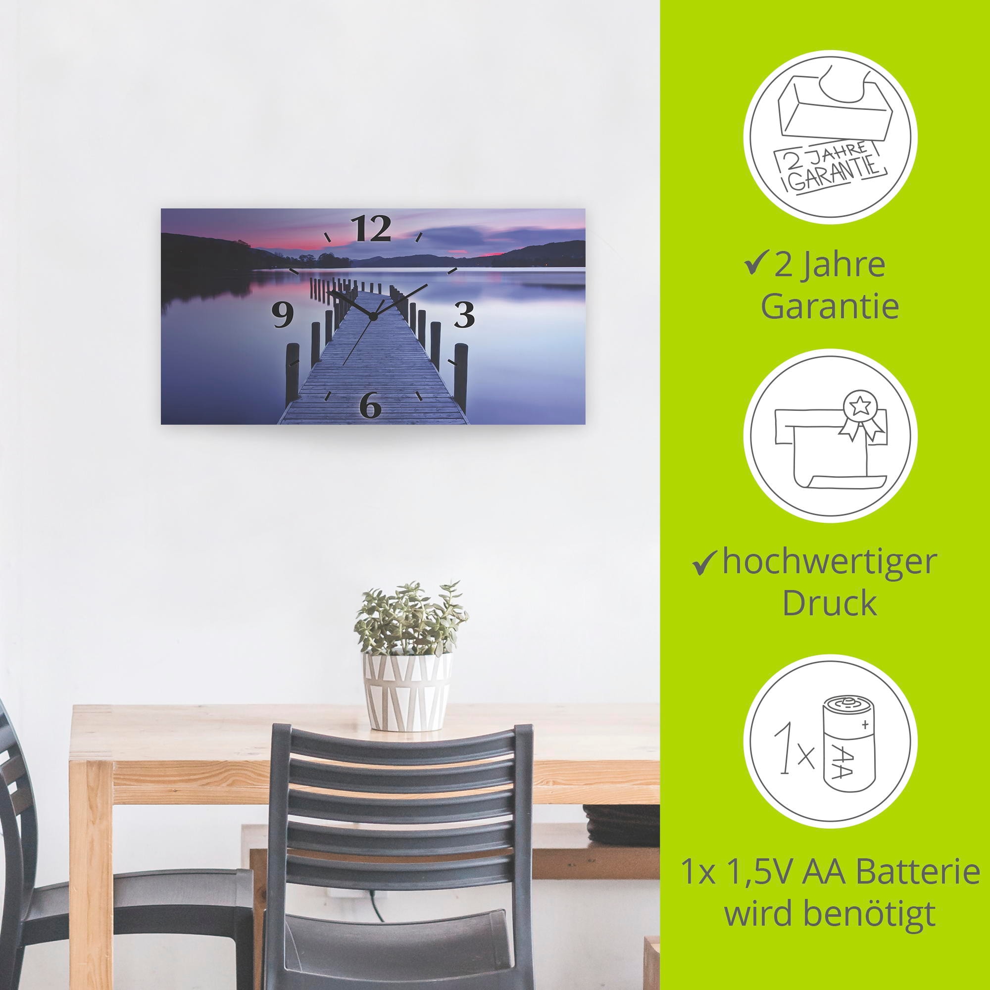 Artland Wanduhr »Panorama Steg Coniston Water«, 3D Optik gebogen, mit Quarz- oder Funkuhrwerk, versch. Grössen