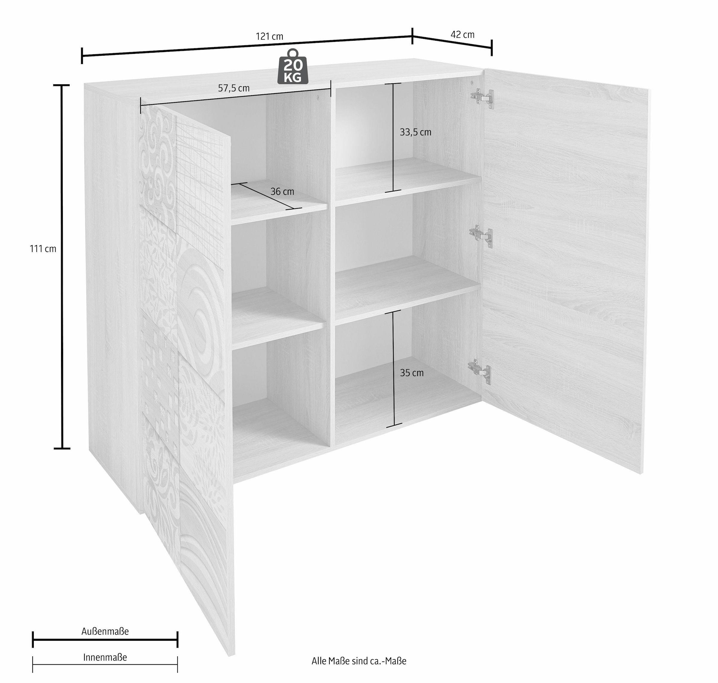 INOSIGN Highboard »Miro«, Breite 121 cm mit dekorativem Siebdruck