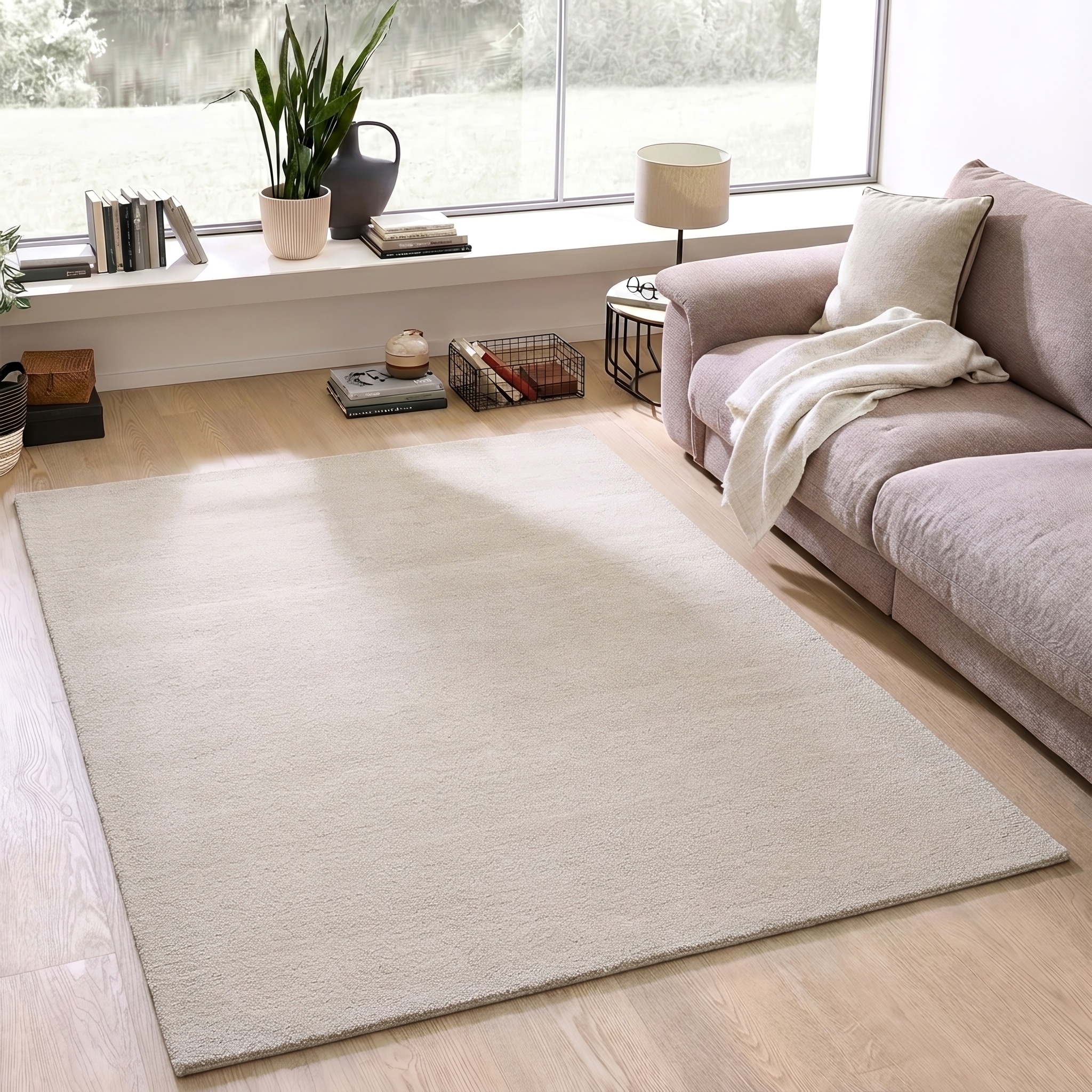 GOODproduct Wollteppich »Gabbo Natur, Handgefertigt, Teppich, reine Wolle, meliert« rechteckig 14 mm Höhe reine Wolle, Uni, Wohnzimmer, Schlafzimmer, Esszimmer