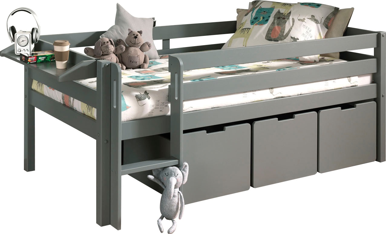 Image of Vipack Spielbett "Pino, Kiefer massiv, mit Rolllattenrost, 3 Rollboxen, Made in Europe" B/H/T ca. 207,6x83x104,9cm, inkl. Leiter und Absturzschutz, wahlweise mit oder ohne Hängeregal, 2 Farben zur Auswahl