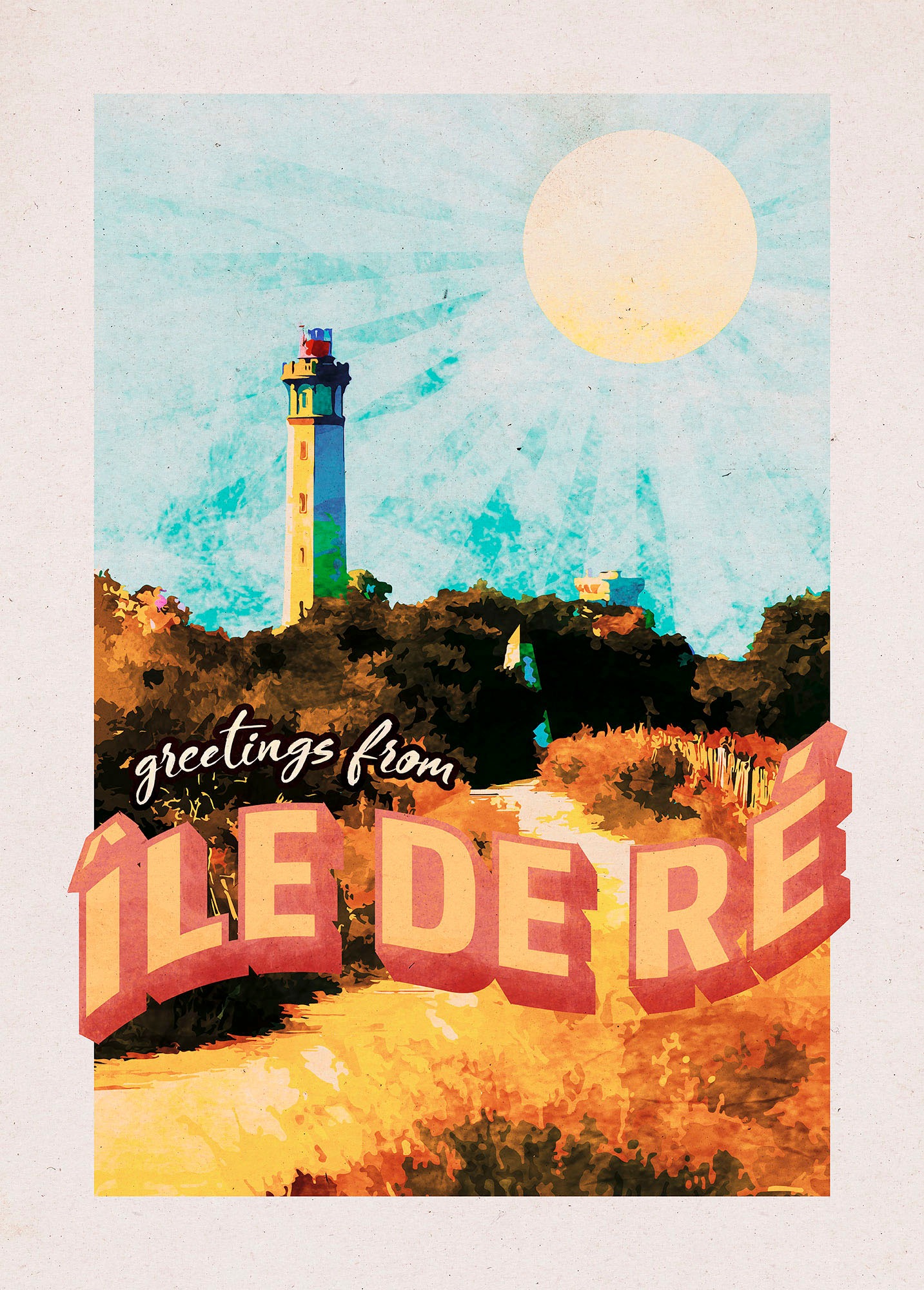 Image of Komar Wandbild »Vintage Travel ?le de Ré«, (1 St.), Deutsches Premium-Poster Fotopapier mit seidenmatter Oberfläche und hoher Lichtbeständigkeit. Für fotorealistische Drucke mit gestochen scharfen Details und hervorragender Farbbrillanz. bei Ackermann Ver