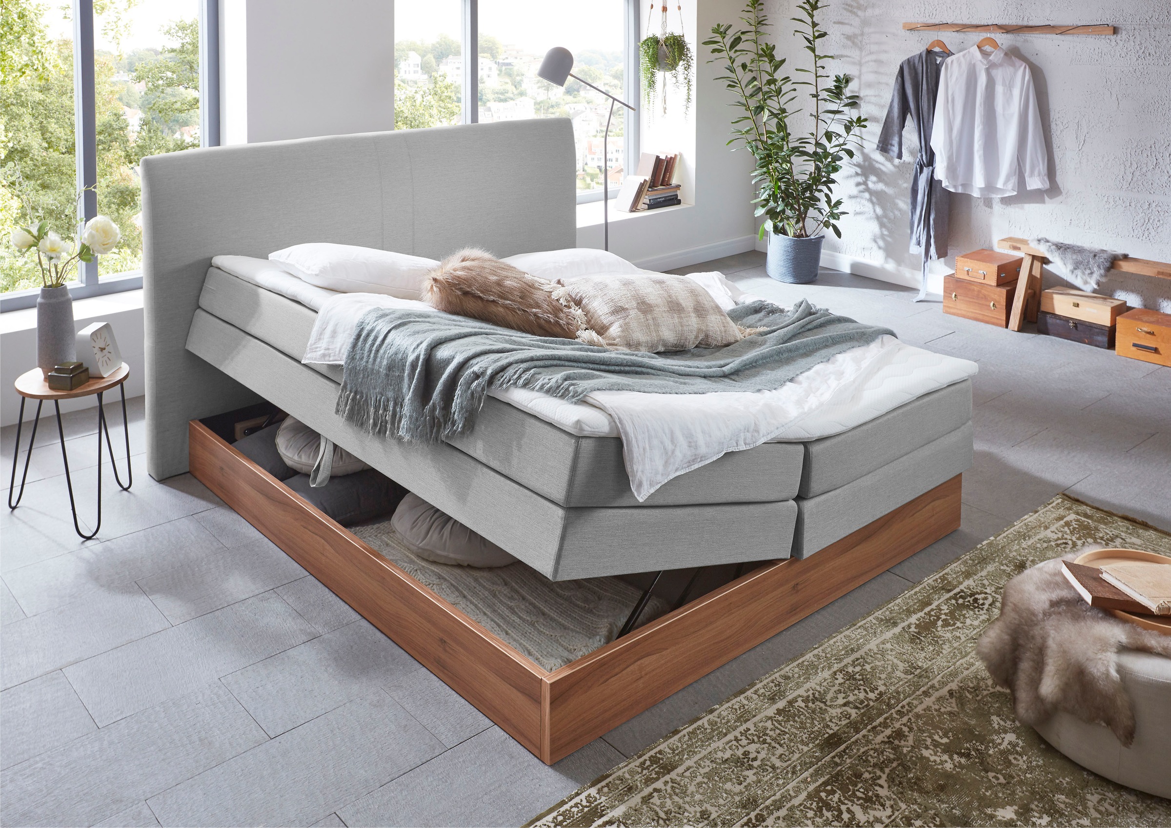 Image of Premium collection by Home affaire Boxspringbett »Blomen«, mit Walnuss-Dekor, mit Bettkasten, verschiedene Härtegrade, mit Topper bei Ackermann Versand Schweiz