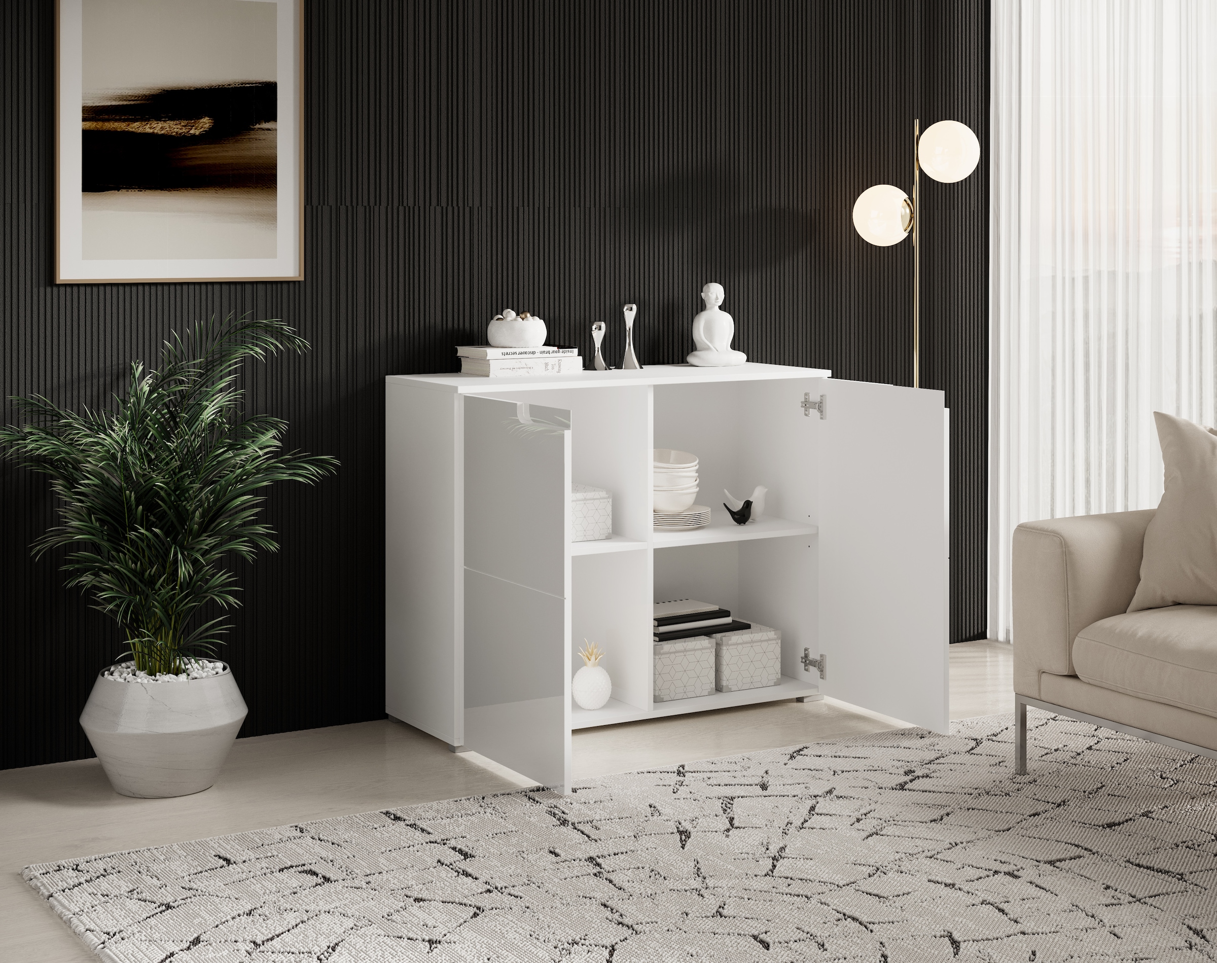 HBZ Kommode »Spice weiss hochglanz, BxHxT 100x80x40 cm«, Kommode mit 2 Türen und 2 Einlegeböden