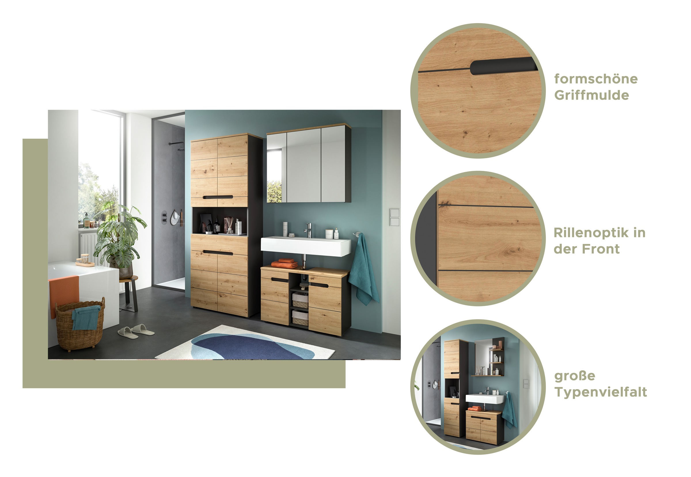 INOSIGN Badmöbel-Set »REHAT, 3-teilig, Breite 133 cm, mit grifflosen Fronten, bestehend aus:« 3 Stk. tlg.