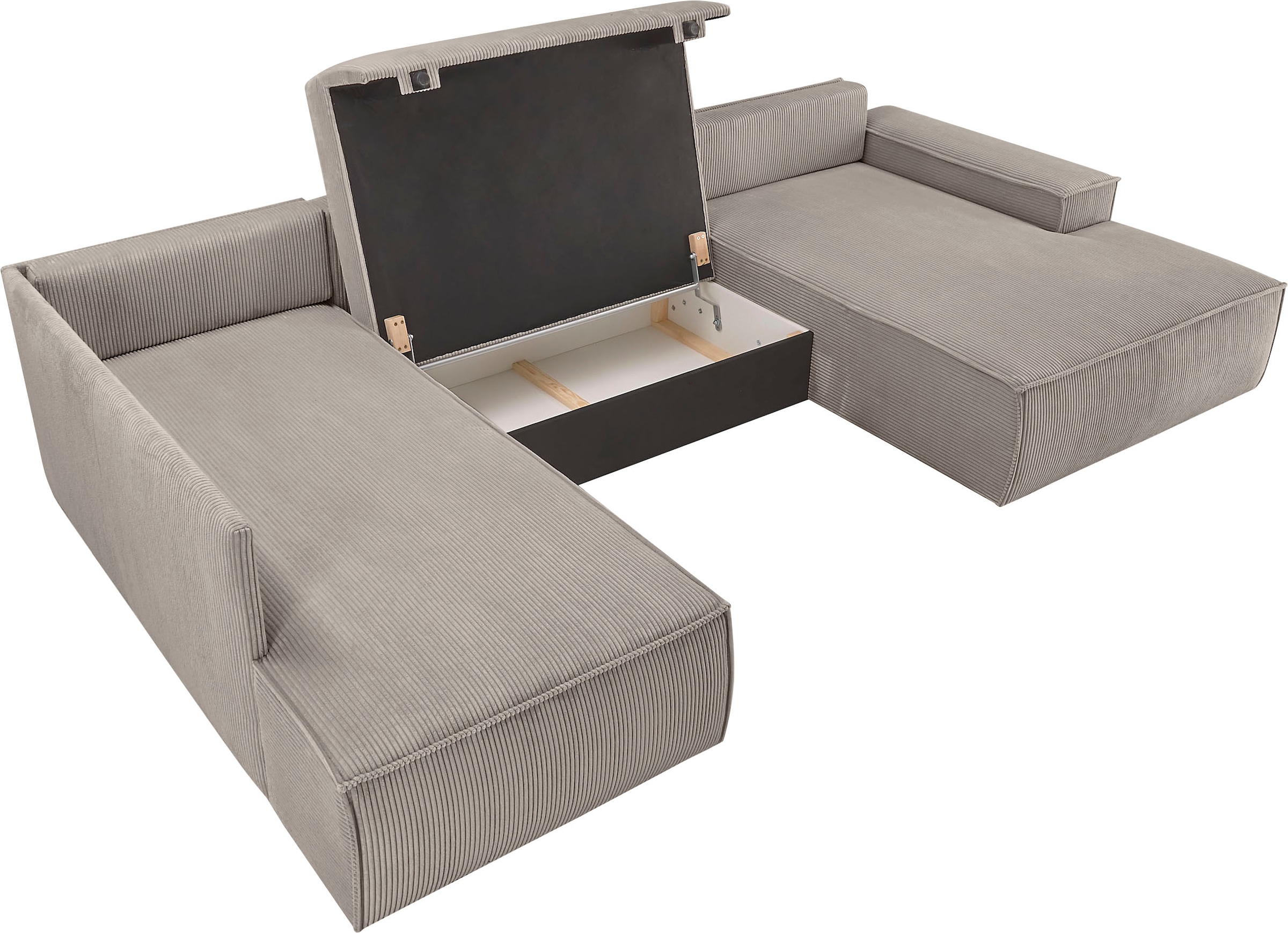 Home affaire Wohnlandschaft »SHERWOOD  329 cm, U-Form, Schlafsofa,« Schlaffunktion m. Bettkasten (194x139 cm), Cord, Vintage, Samtvelours