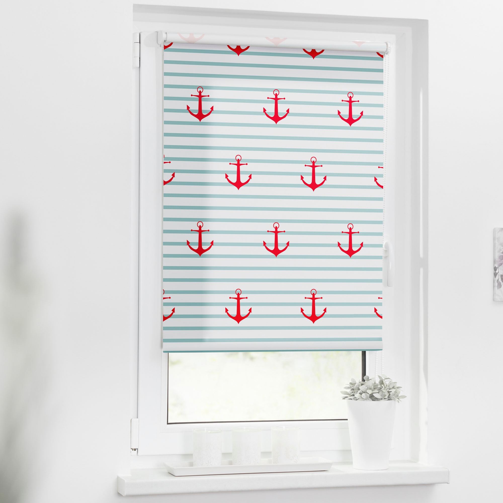 LICHTBLICK ORIGINAL Store à tirage latéral »Rollo Klemmfix, ohne Bohren, Verdunkelung, Anker gestreift« verdunkelnd freihängend