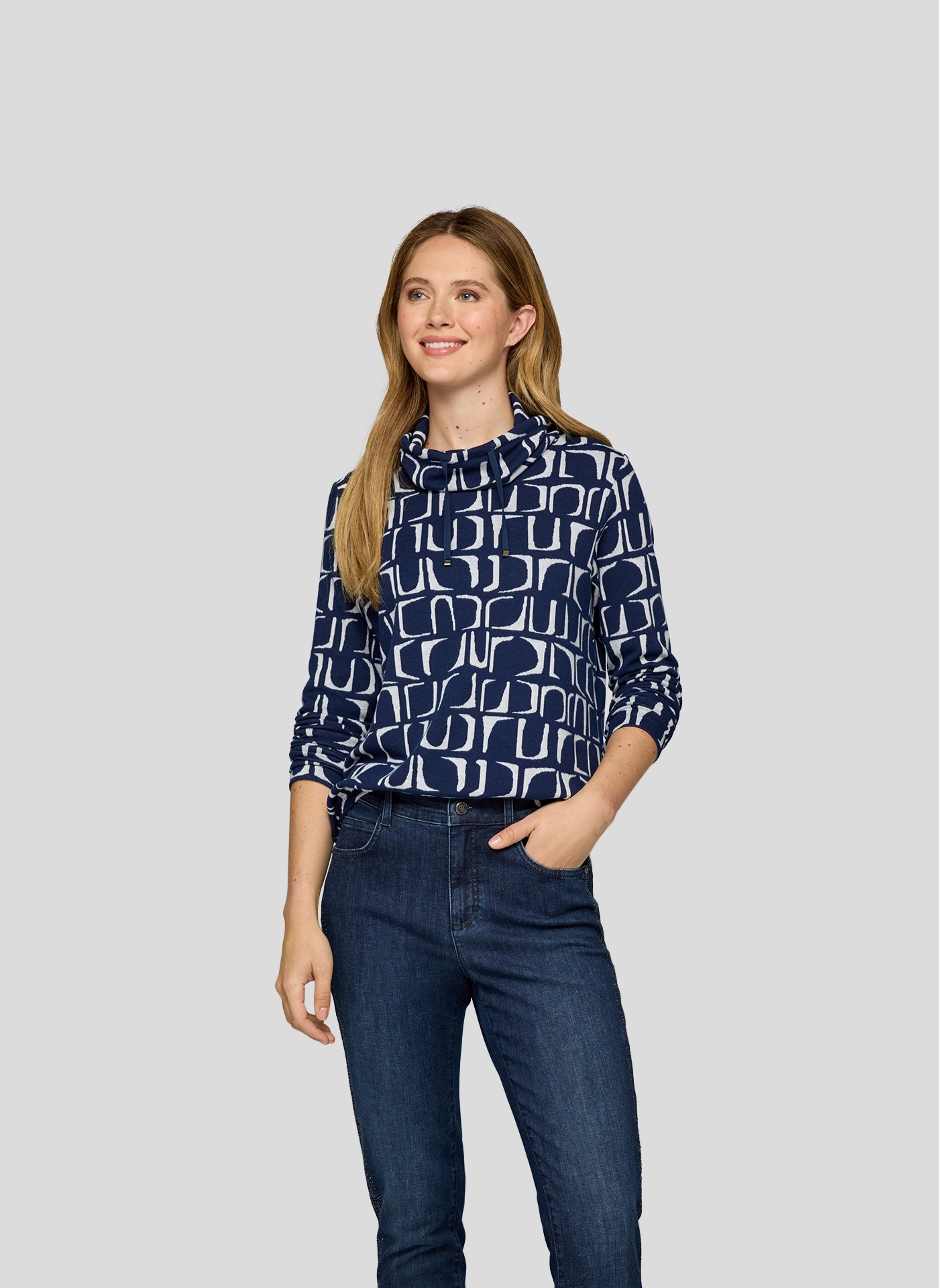 Image of Rabe Langarmshirt mit grafischem Muster und gerafftem Kragen mit Kordelzug