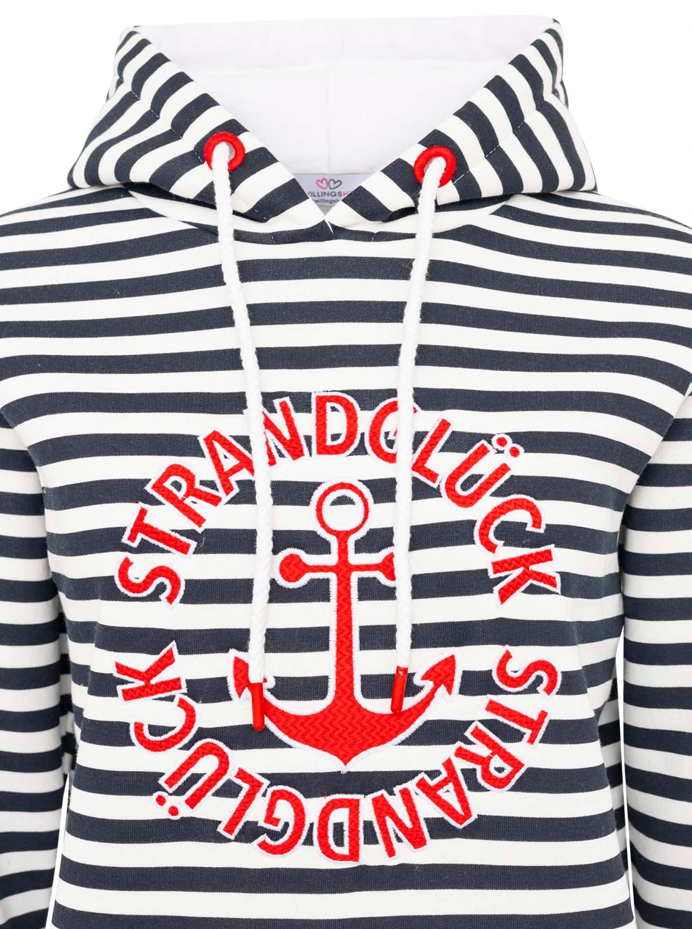 Zwillingsherz Kapuzensweatshirt »"Streifen Strandglück"« gestreift, Stickererei vorne, Kordelzug; Tasche