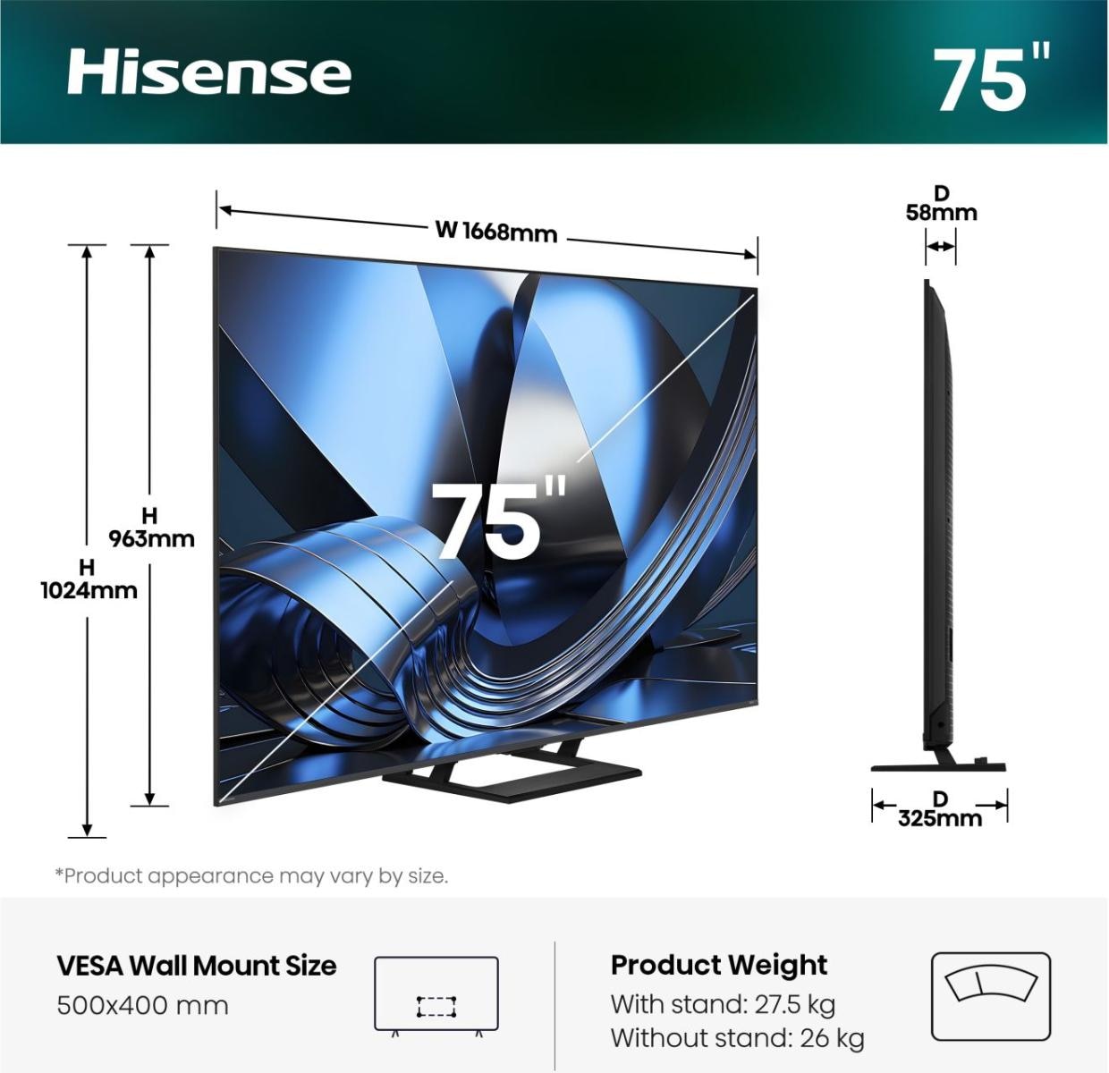 Hisense Téléviseur QLED »75U7DSE« 189 cm/75 ″