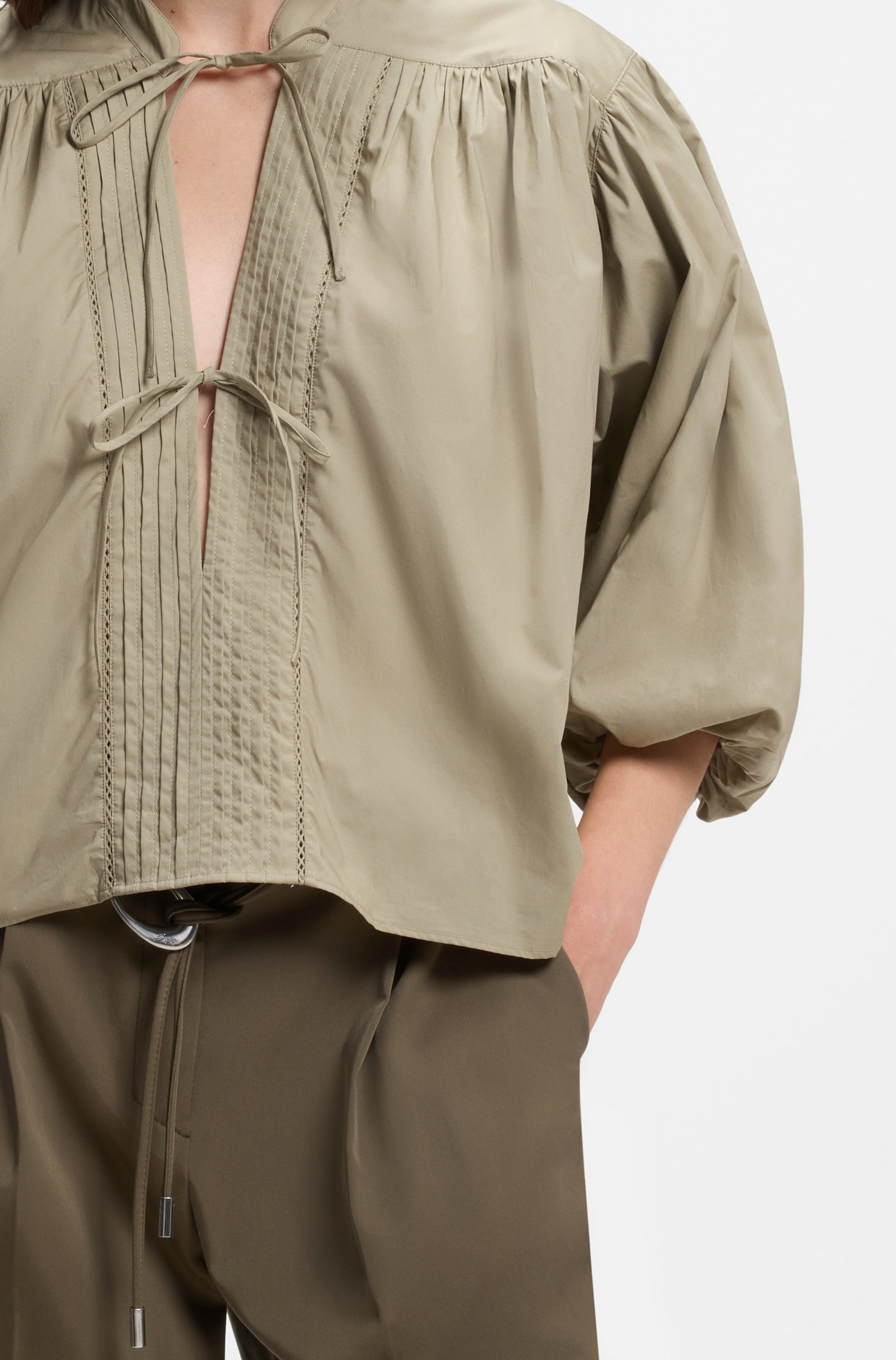 BOSS ORANGE Schlupfbluse »Bales Premium Damenmode« aus Baumwoll-Popeline, Ballonärmel
