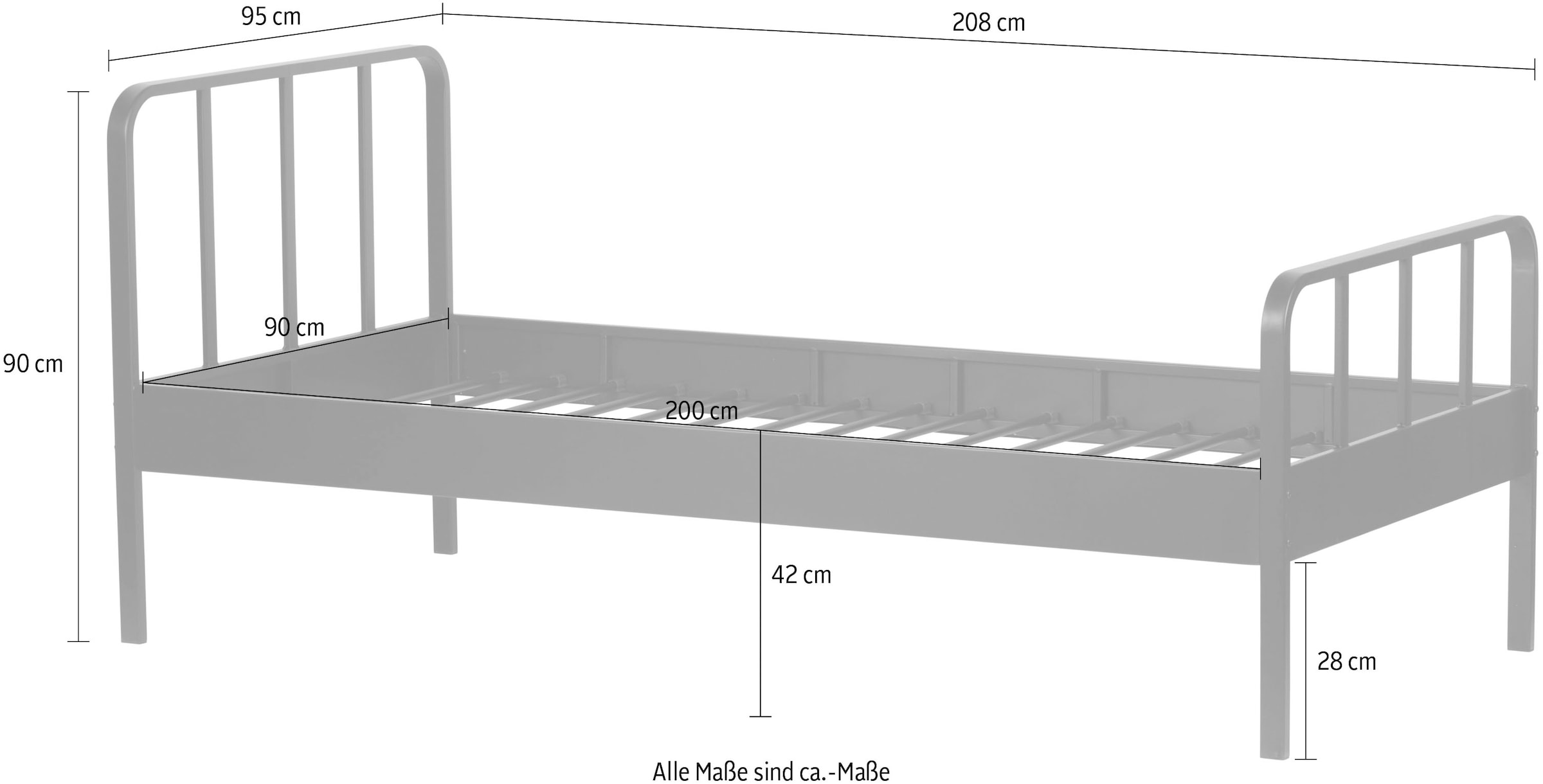 WOOOD Bettgestell »Mees tahlrahmen pulverbeschichtet mit Kopf- und Fussteil« Matratzenmass 120x200 cm, Tragkraft 150 kg