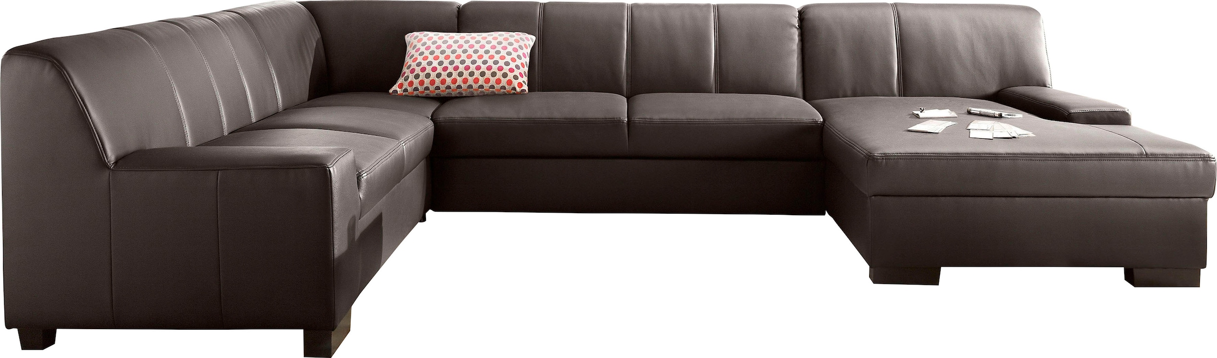 DOMO collection Wohnlandschaft »Norma, mit Kunstleder- oder Lederbezug, viel Platz, zeitlos & elegant«, extrabreite Armlehnen, U-Form, wahlweise mit Bettfunktion