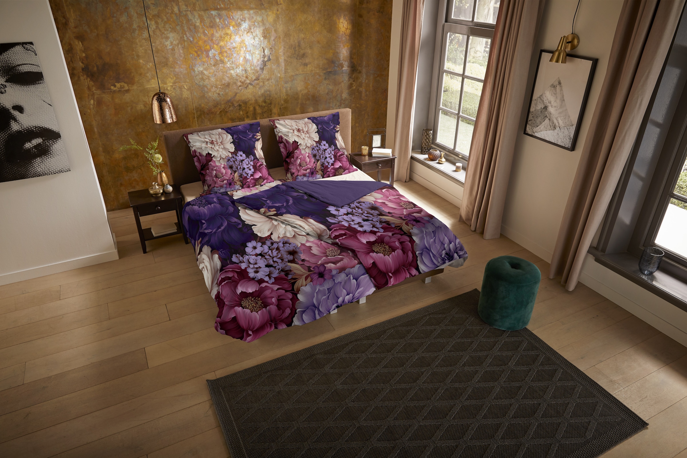 PURE luxury collection Wendebettwäsche »Triade«, Mikrofaser, Pflegeleicht, Weich, Reissverschluss, Wendeoptik, Blume