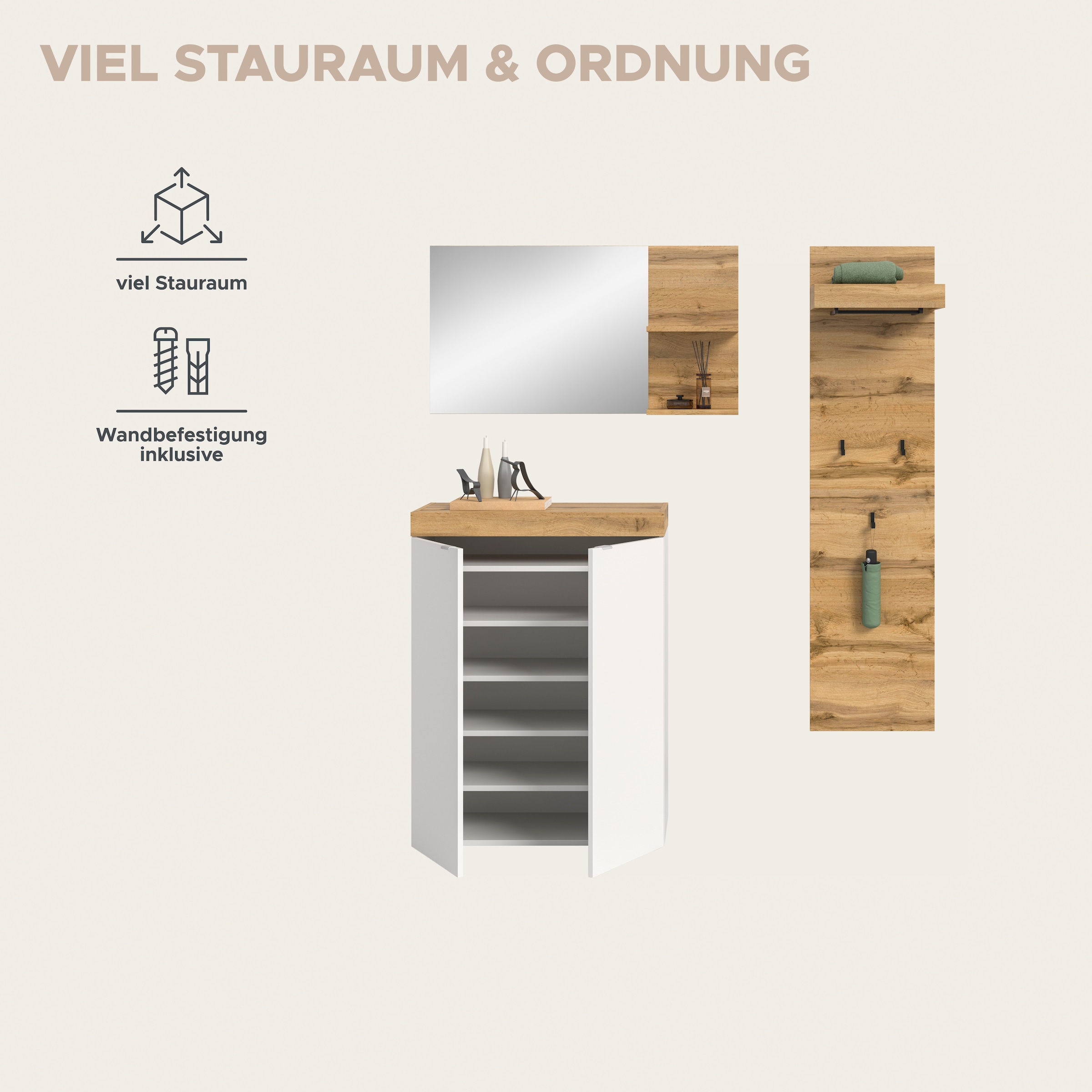 GOODproduct Garderoben-Set »MAMBO II, 3-teilig, hängend oder stehend montierbar« 3 Stk. tlg.