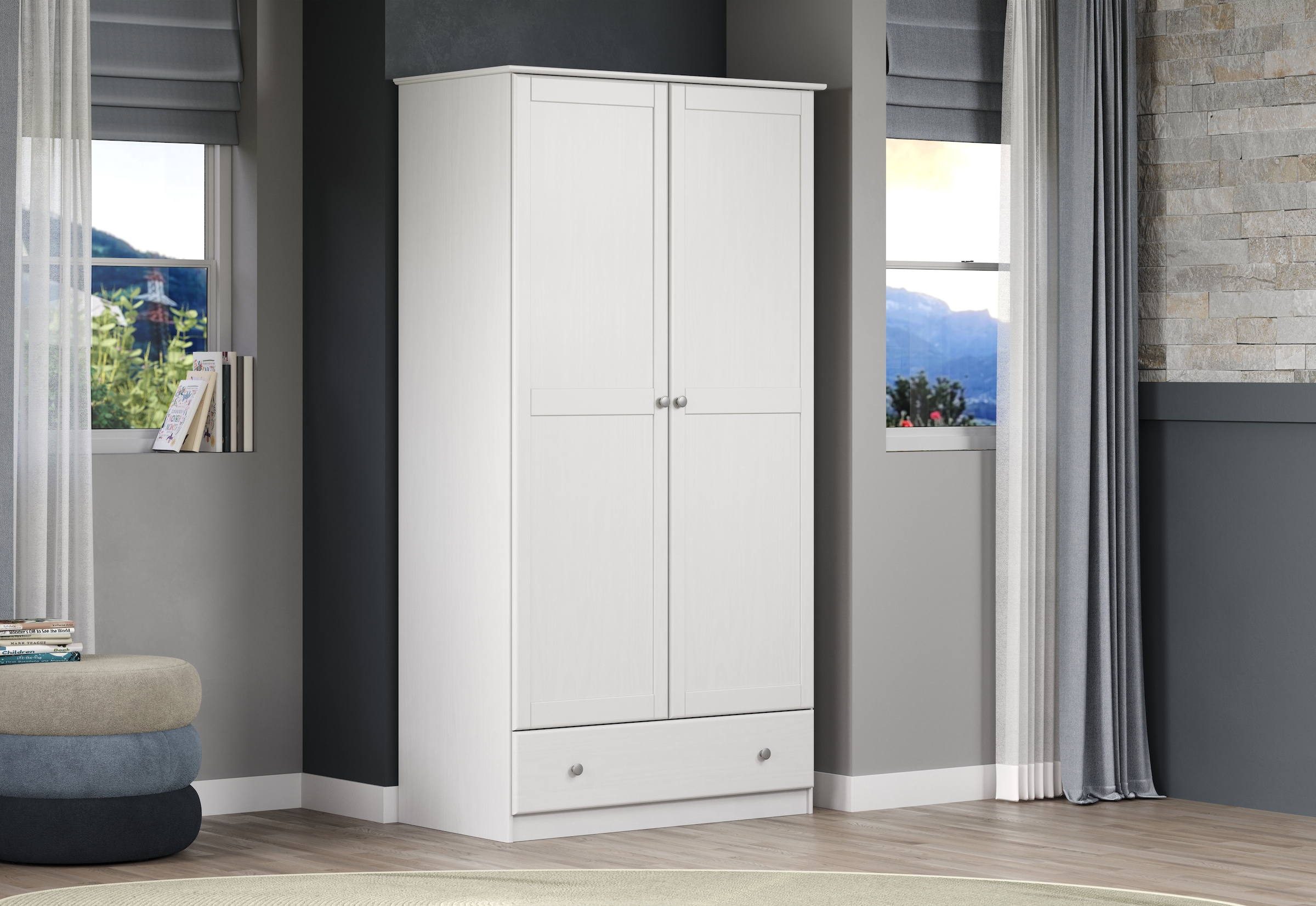 Home affaire Kleiderschrank »Delsbo Garderobenschrank Wäscheschrank Schlafzimmer Massivholz« Bestseller Schrank in Landhaus Design, 1 Stk. tlg. Drehtürenschrank aus Kiefernholz - mit Schublade und Kleiderstange