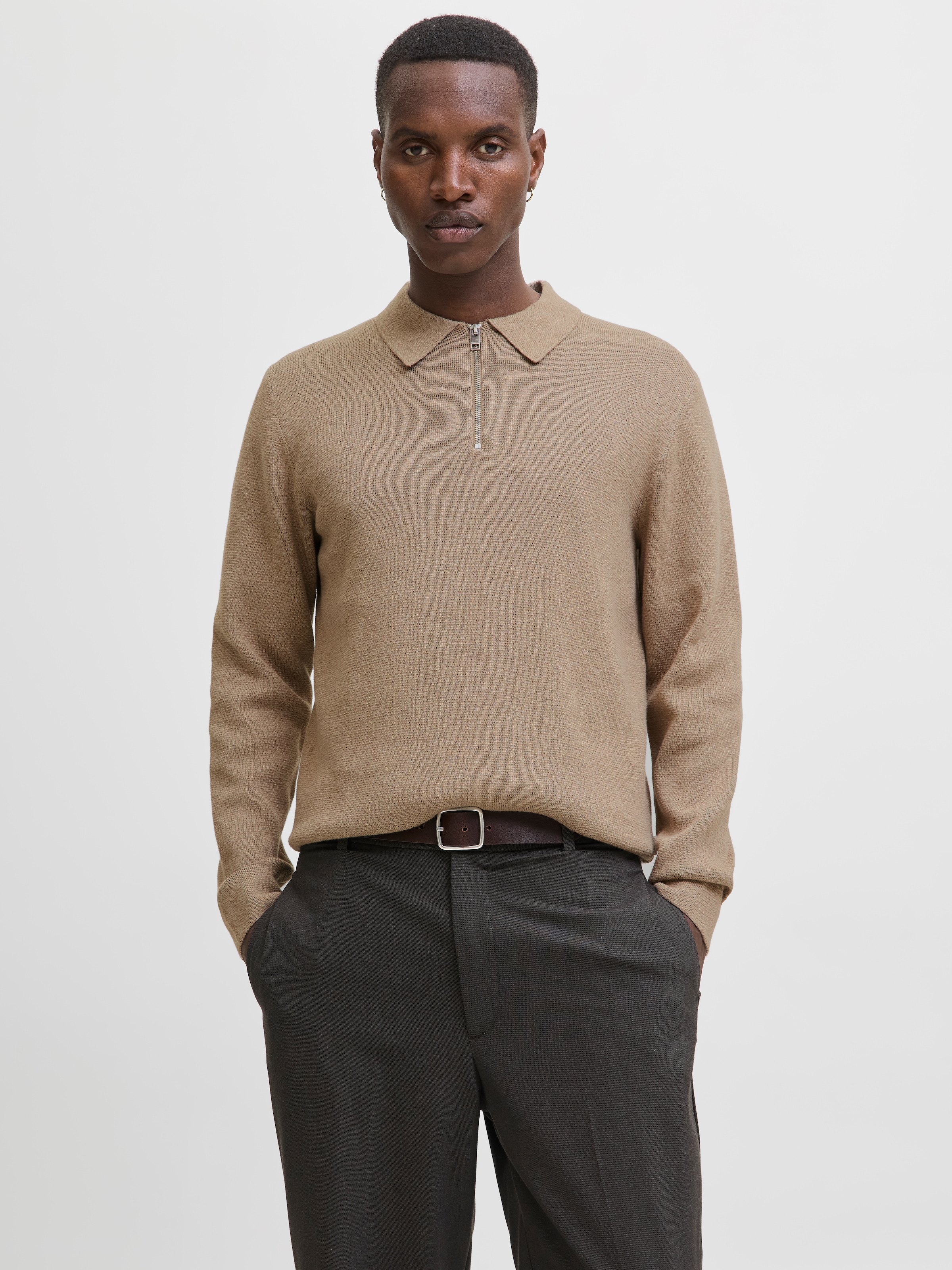 Image of Jack & Jones Polokragenpullover "JPRBLAMILANO STITCH KNIT ZIP POLO SN" Baumwolle, locker geschnitten