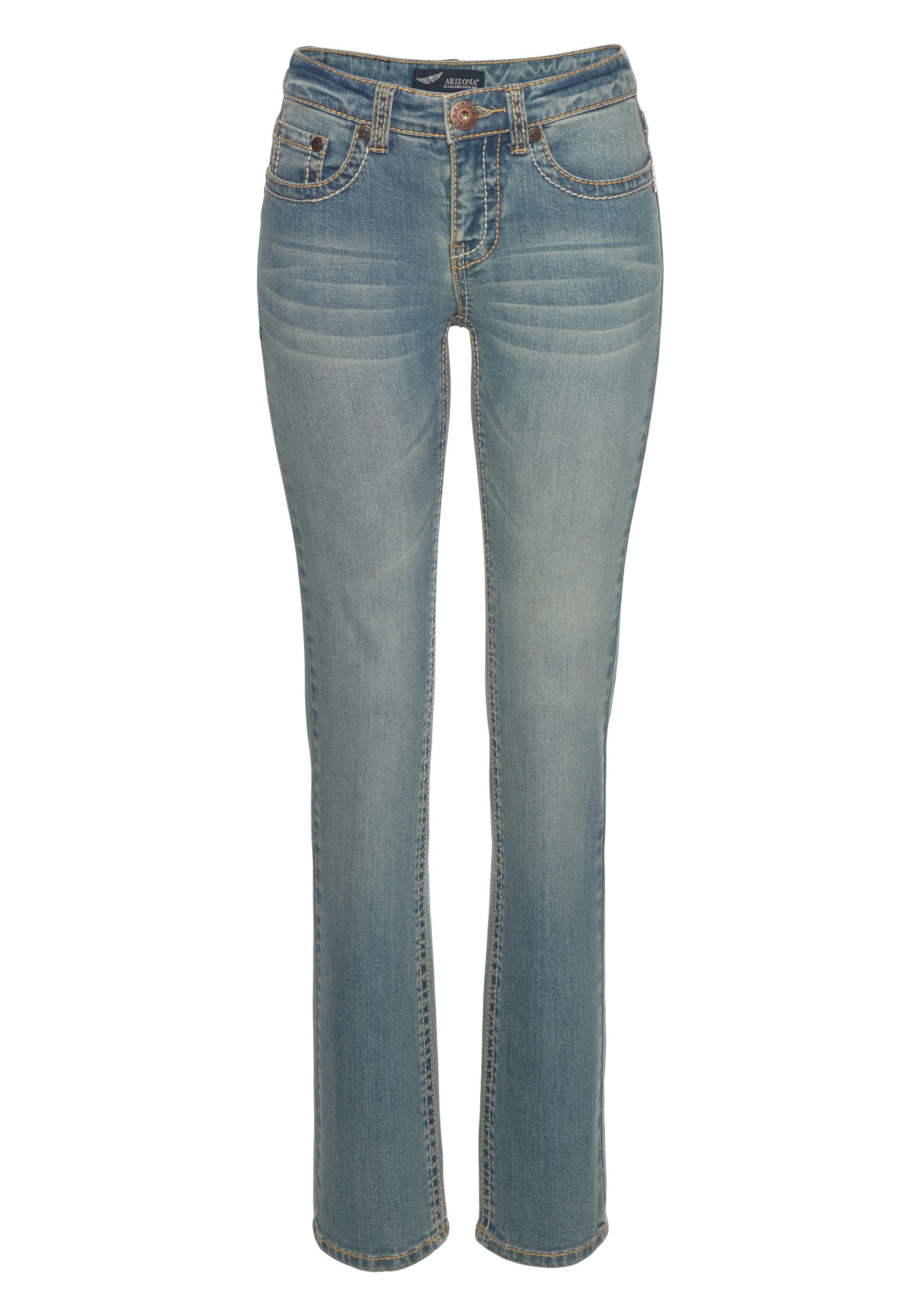 Image of Arizona Gerade Jeans "Kontrastnähte" niedrige Leibhöhe, in 5-Pocket-Form, Used-Look-Waschung