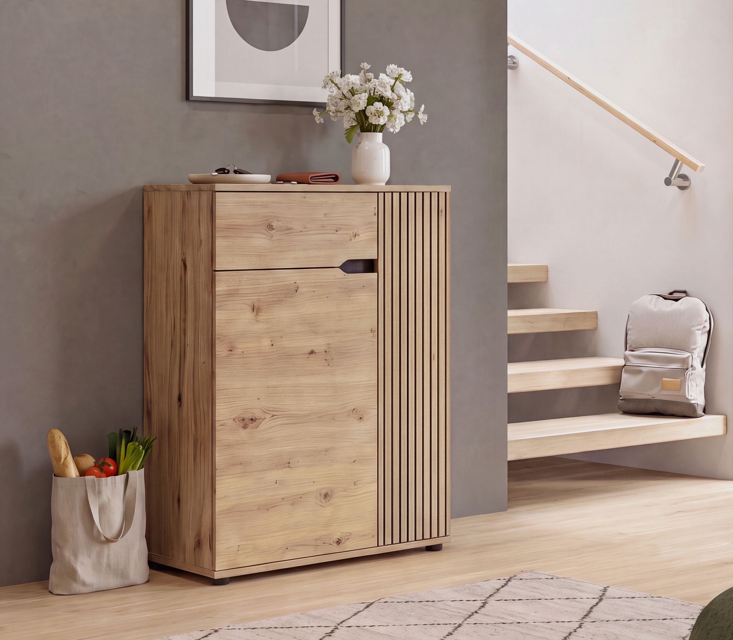 OTTO home Schuhkommode "FJELL, Breite 80cm, 2 Türen, 1 Schubkasten, 3 Einlegeböden, 5 Fächer" Garderobenschrank, Schuhschrank, Kommode, Sideboard, Anrichte