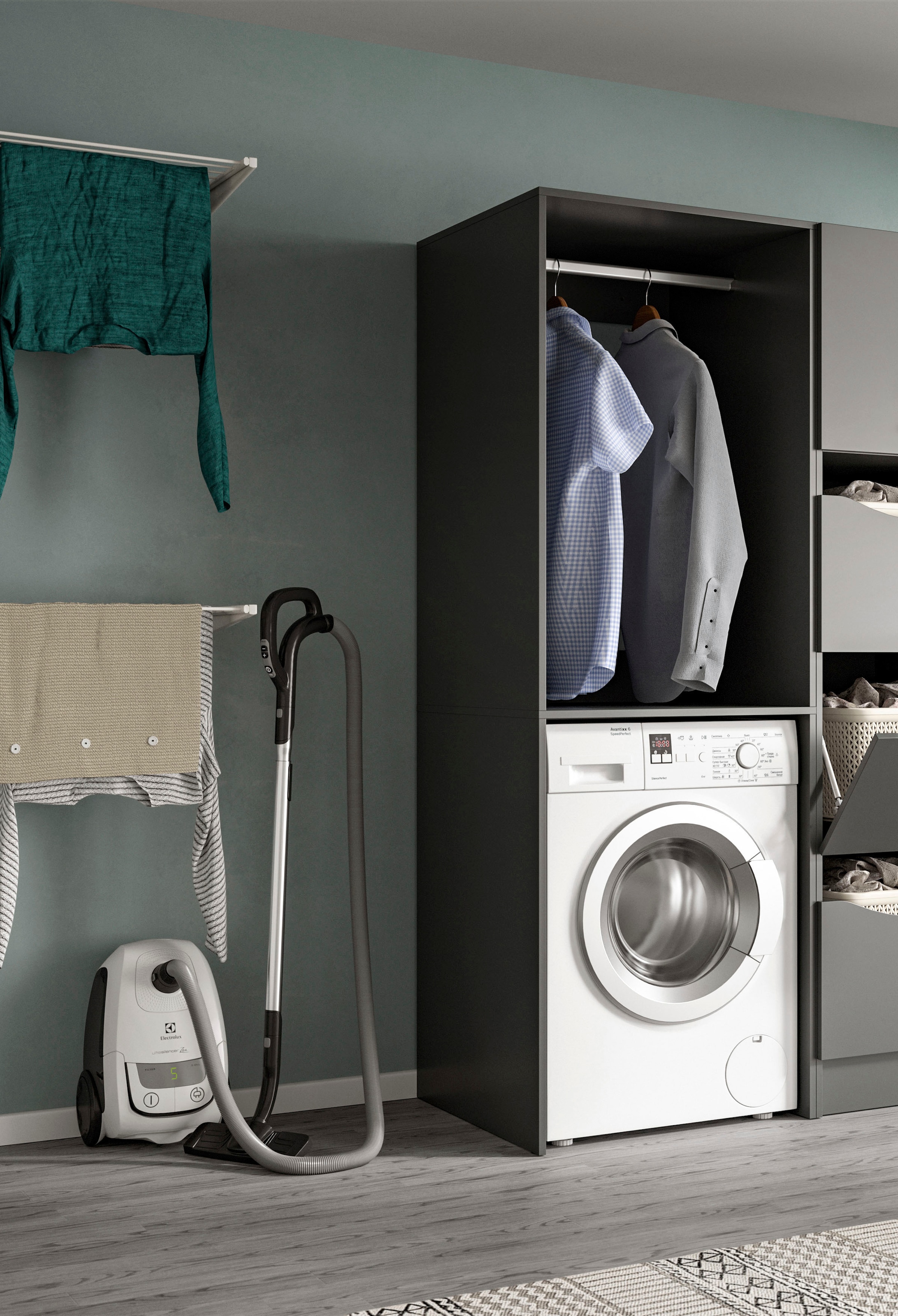 welltime Waschmaschinenumbauschrank »FALAS, TOPSELLER, Höhe 195 cm, 1 Ablageboden, 1 Kleiderstange« in verschiedenen Farben erhältlich, für Waschmaschine & Trockner, 1 Stk. tlg. Waschmaschine, Trockner, Waschmaschinenschrank, Umbauschrank, Wäsche