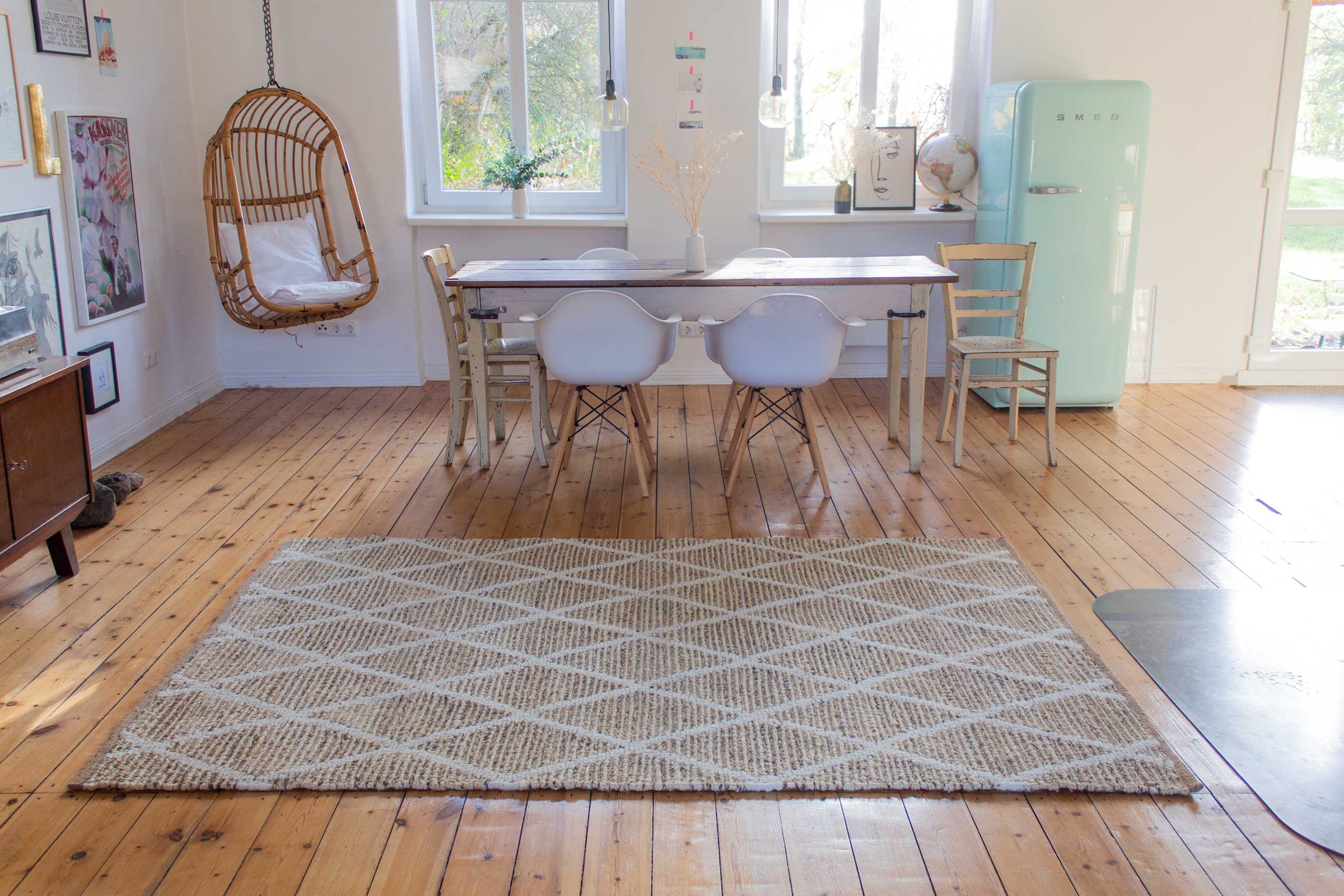 Green Looop Teppich »Novella« rechteckig 18 mm Höhe Hochflorteppich, handgewebt, natur, modern, geometrisch