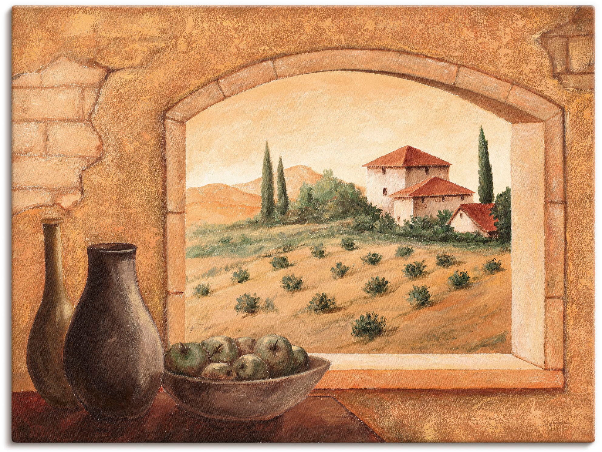 Image of Artland Leinwandbild "Toskana" Fensterblick 1 Stk. tlg. auf Holzrahmen gespannt