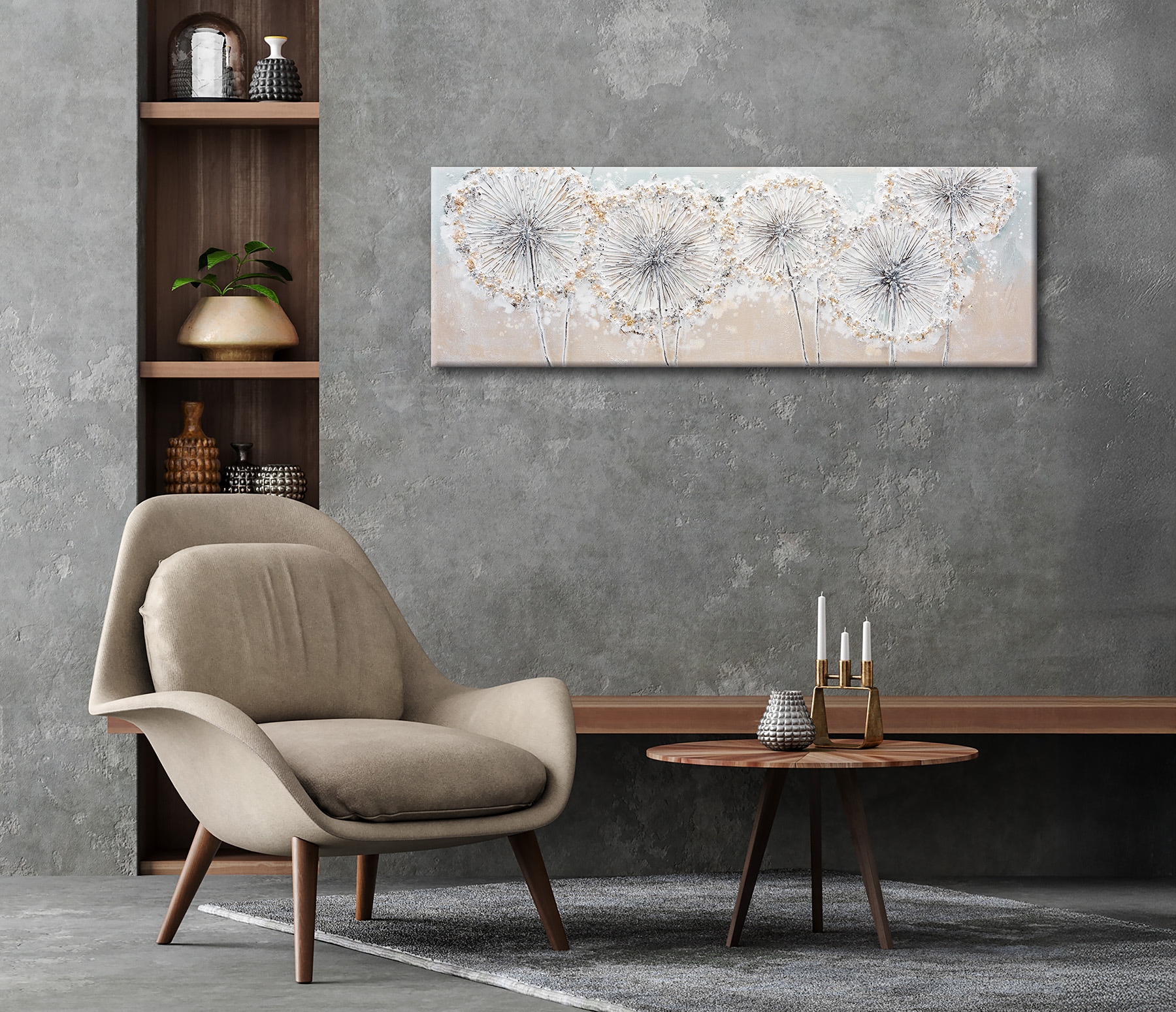 Bönninghoff Ölgemälde »handarbeit PUSTEBLUMEN 40x120 cm – Wandbild Kunst Deko« Blumen 1 Stk. tlg. handgefertigt, jedes Bild ein Unikat