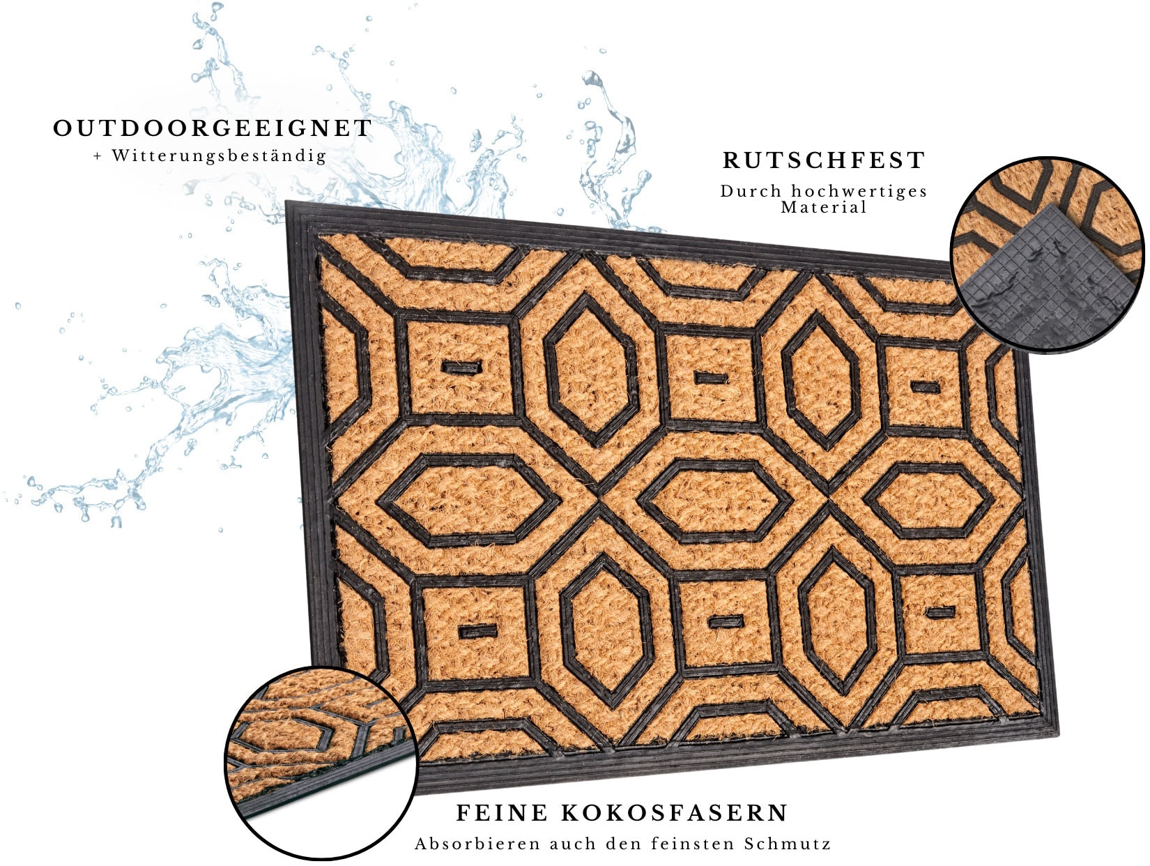 HANSE Home Fussmatte »Mix Mats Gummi Kokos Diamonds, Türmatte«, rechteckig, 8 mm Höhe, Strapazierfähig, pflegeleicht, robust, wetterfest, UV-beständig
