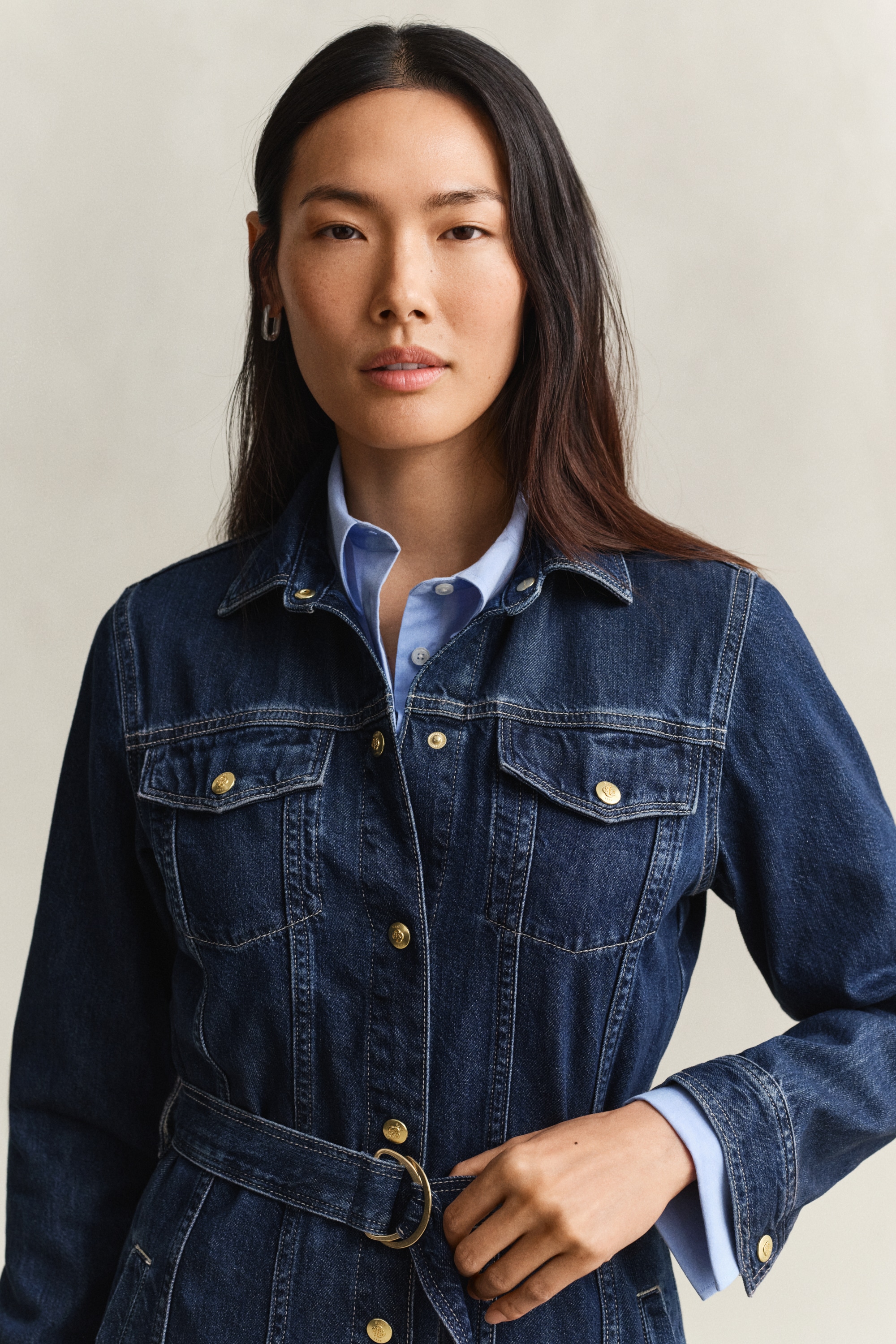 Gant Robe en jean »BELTED DENIM MIDI« Poches passepoilées | Poches poitrine avec ceinture réglable