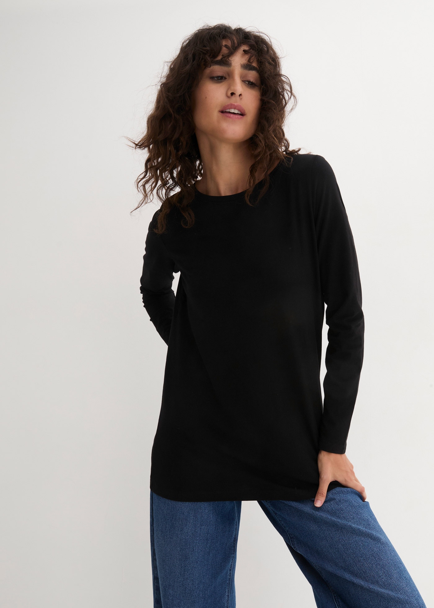 Image of bonprix Langarmshirt Oversize Passform, Rundhalsausschnitt, aus Baumwolle