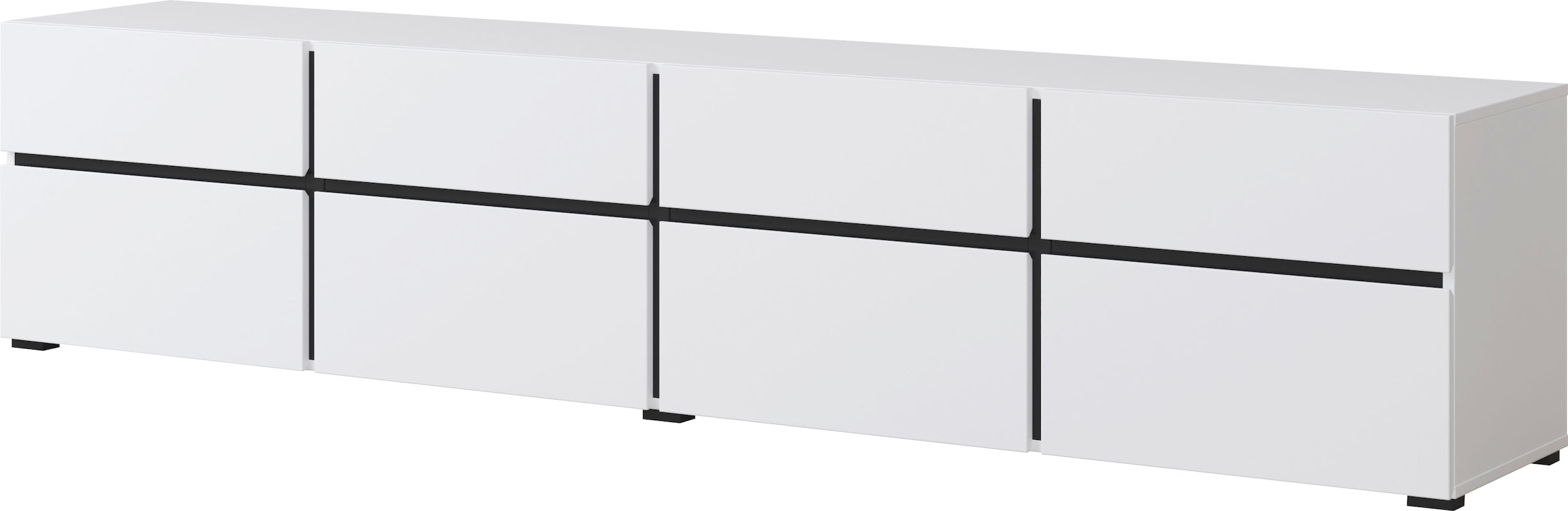 INOSIGN Lowboard »Cross, moderne grifflose TV-Kommode,4 Klappen/4 Schubkästen«, Breite 225 cm, TV-Schrank mit viel Stauraum, TV-Board