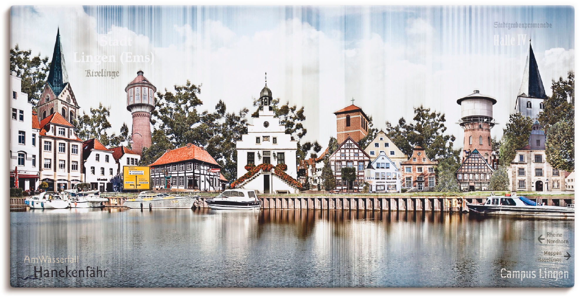 Image of Artland Leinwandbild "Lingen Ems Skyline Collage" Deutschland 1 Stk. tlg. auf Holzrahmen gespannt