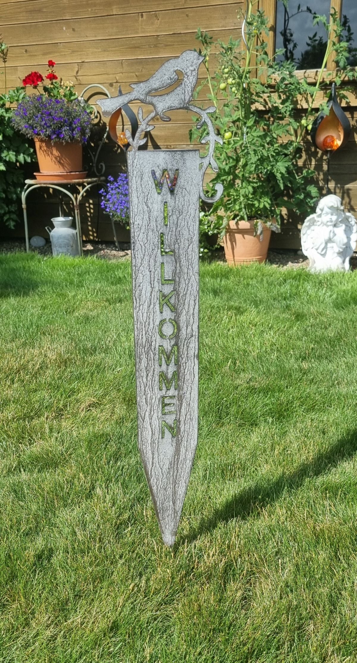 Ambiente Haus Fiches de jardin »Willkommen (H) 70cm« mit Vogel und Schriftzug für Aussenbereich