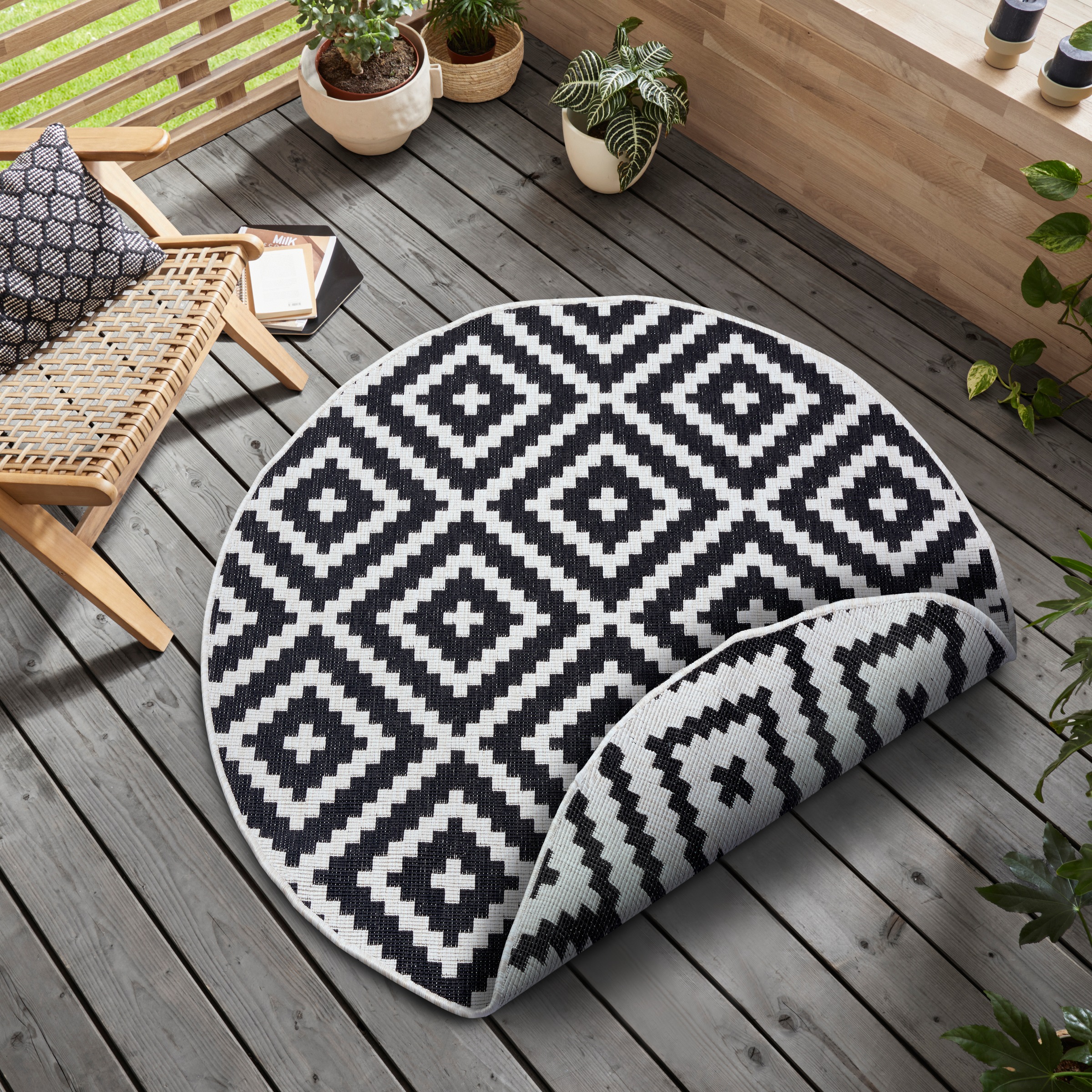 Image of GOODproduct Teppich "Ronda Wendeteppich" rund 5 mm Höhe Sisal-Optik, Flachgewebe, In- und Outdoor, geometrisches Boho Design