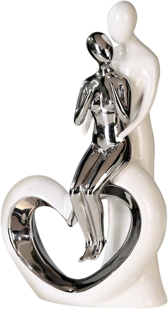 Image of GILDE Dekofigur "Skulptur Romanze, weiss/silber, Liebespaar, Love" Dekoobjekt, Höhe 33,5, aus Keramik, gefertigt in Europa