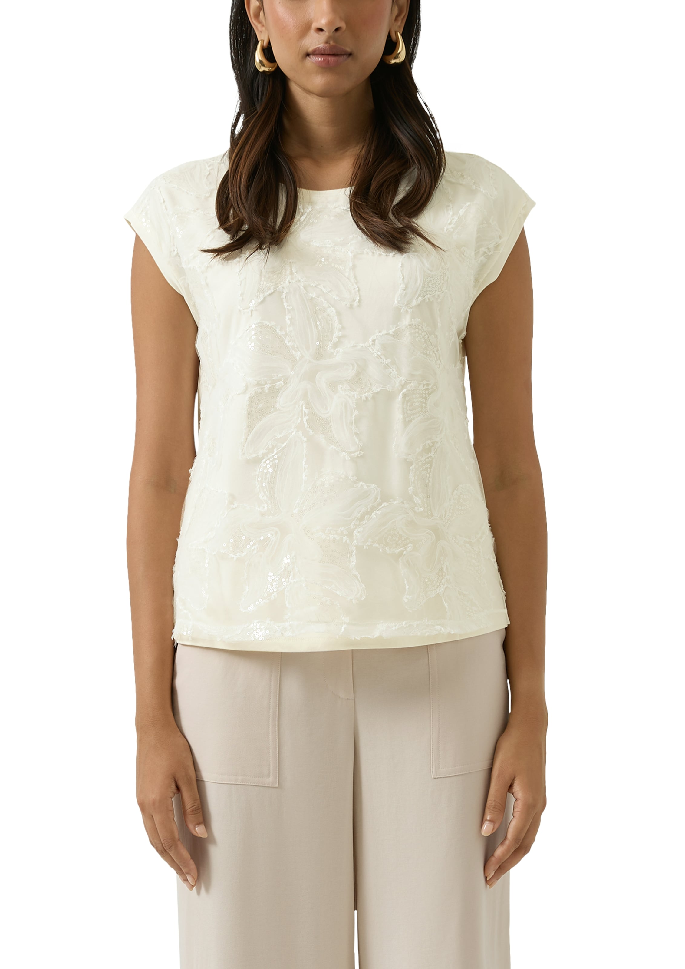 Image of s.Oliver BLACK LABEL Paillettenshirt mit floralen Applikationen und Pailetten