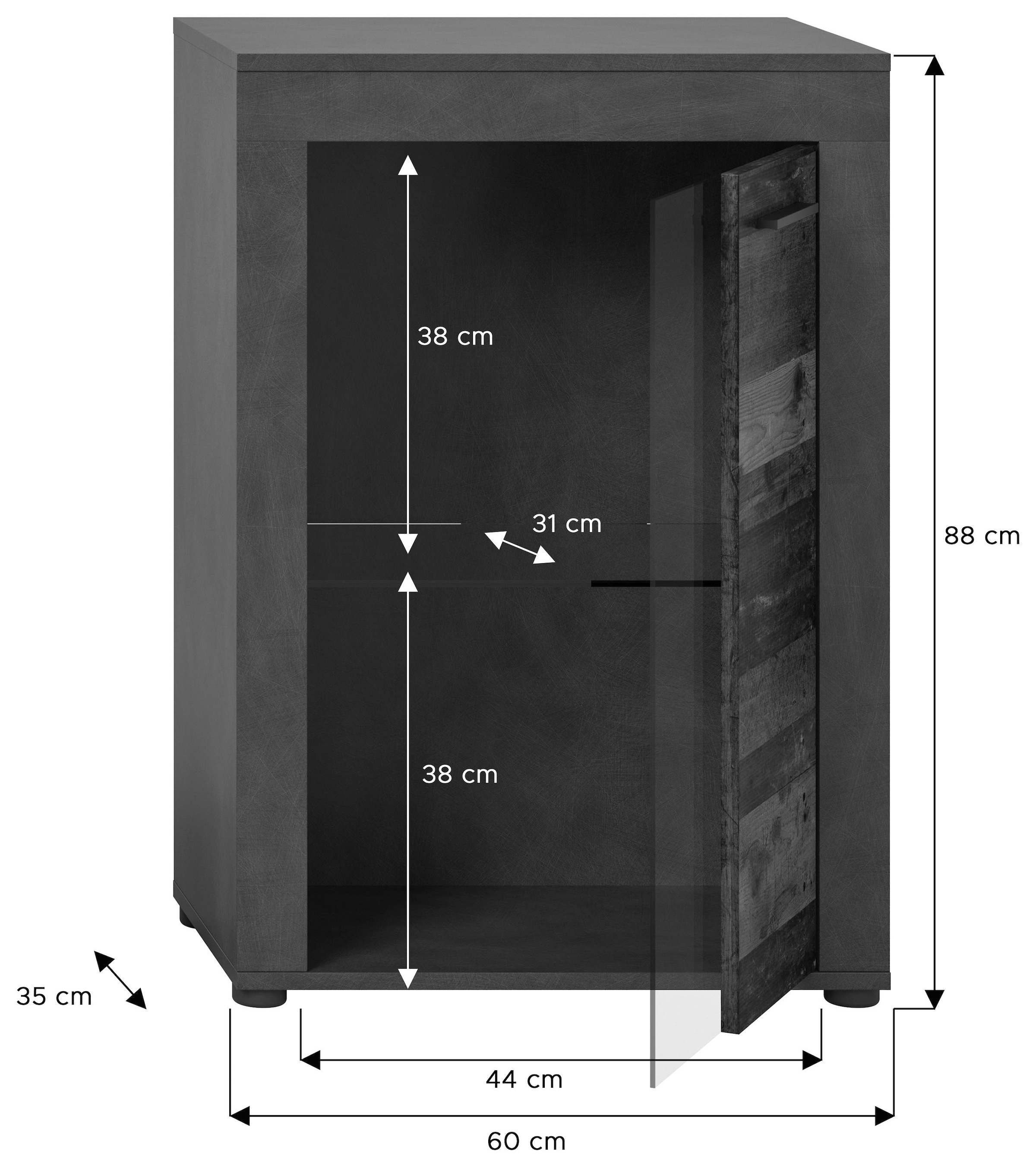 INOSIGN Vitrine »Aosta, Breite 60 cm, stehend oder hängend, in verschiedenen Farben«, Türanschlag wechselbar, 1 Glaseinlegeboden, Hängeeitrine, Standvitrine