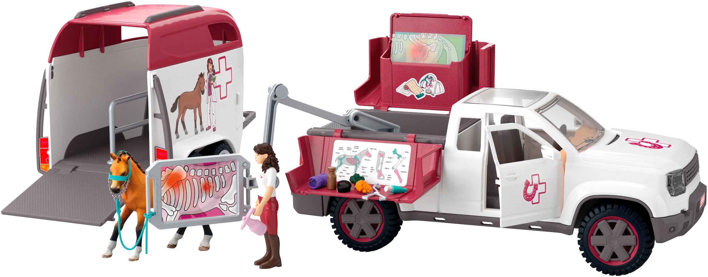 Image of Schleich Spielzeug-Auto "HORSE CLUB, Mobile Tierärztin mit Anhänger (42704)" Made in Europe