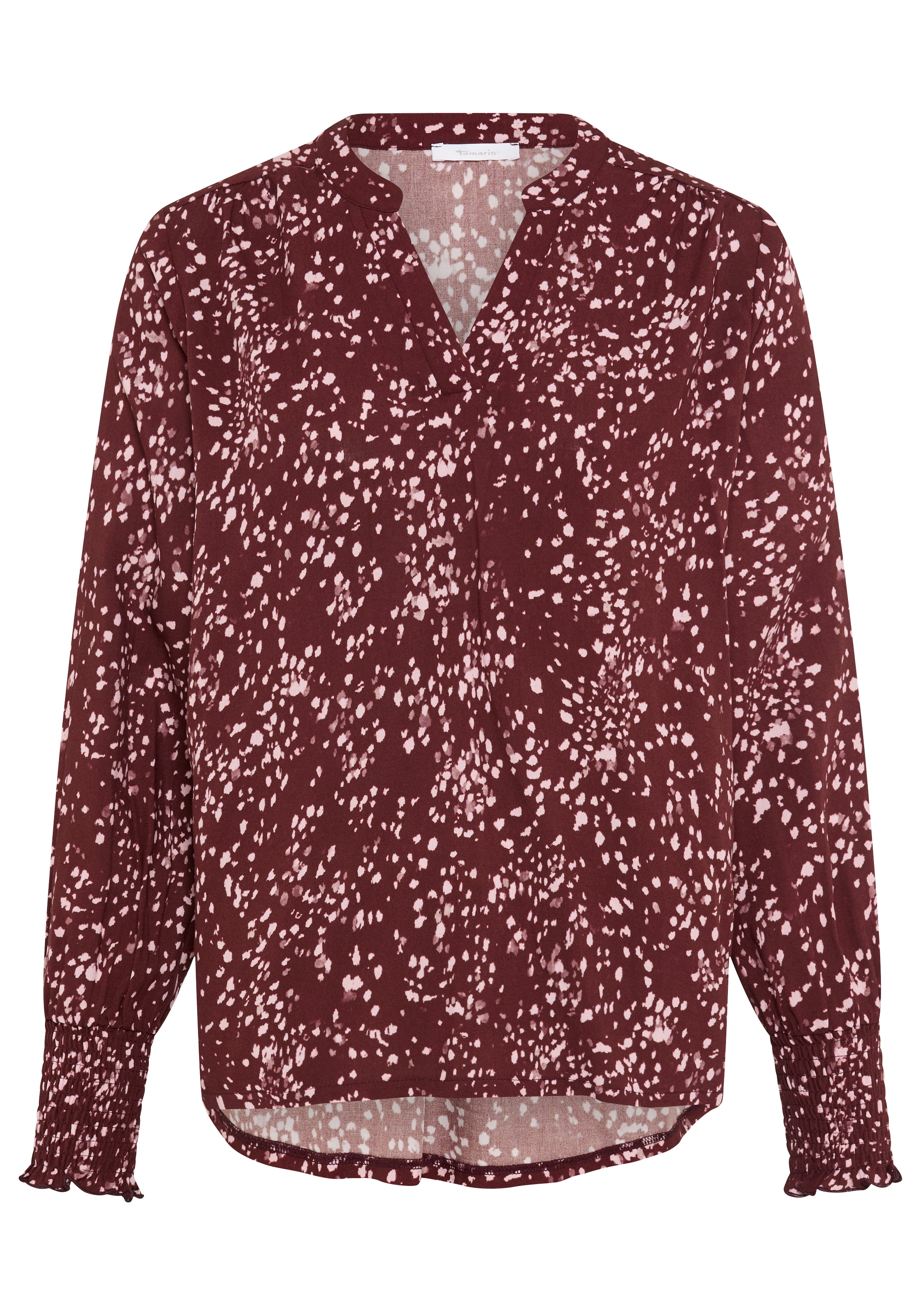 Tamaris Blouse à pression »mit figurumspielender Passform und hüftbedeckender Länge« avec motif fleuri, en viscose