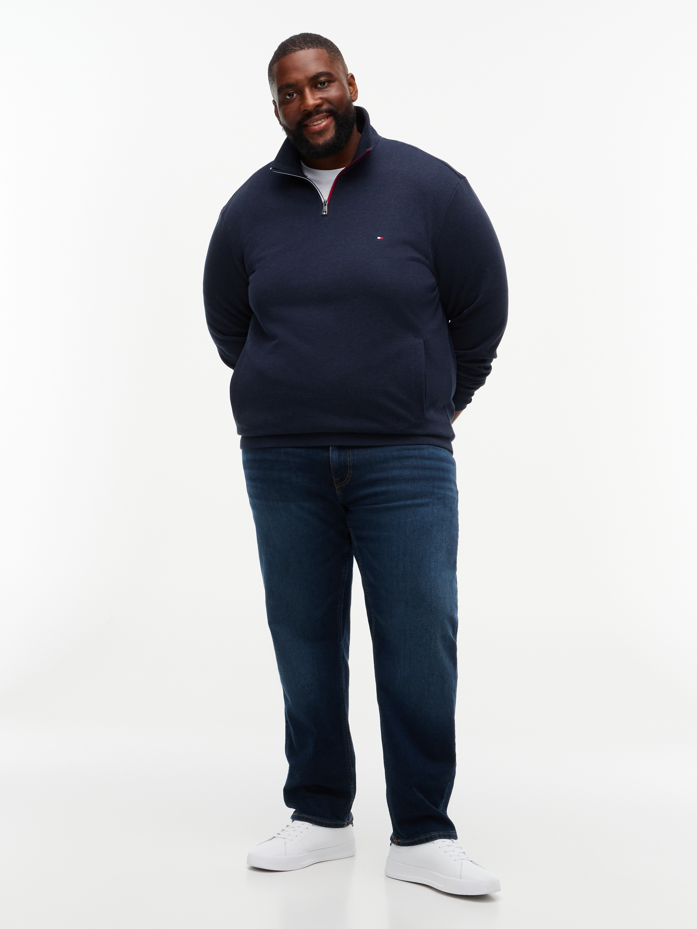 Tommy Hilfiger Big & Tall Sweat-shirt »BT-RWB TERRY TIPED REGULAR 1/4 ZIP-B«, Grosse Grössen, Troyerkragen
