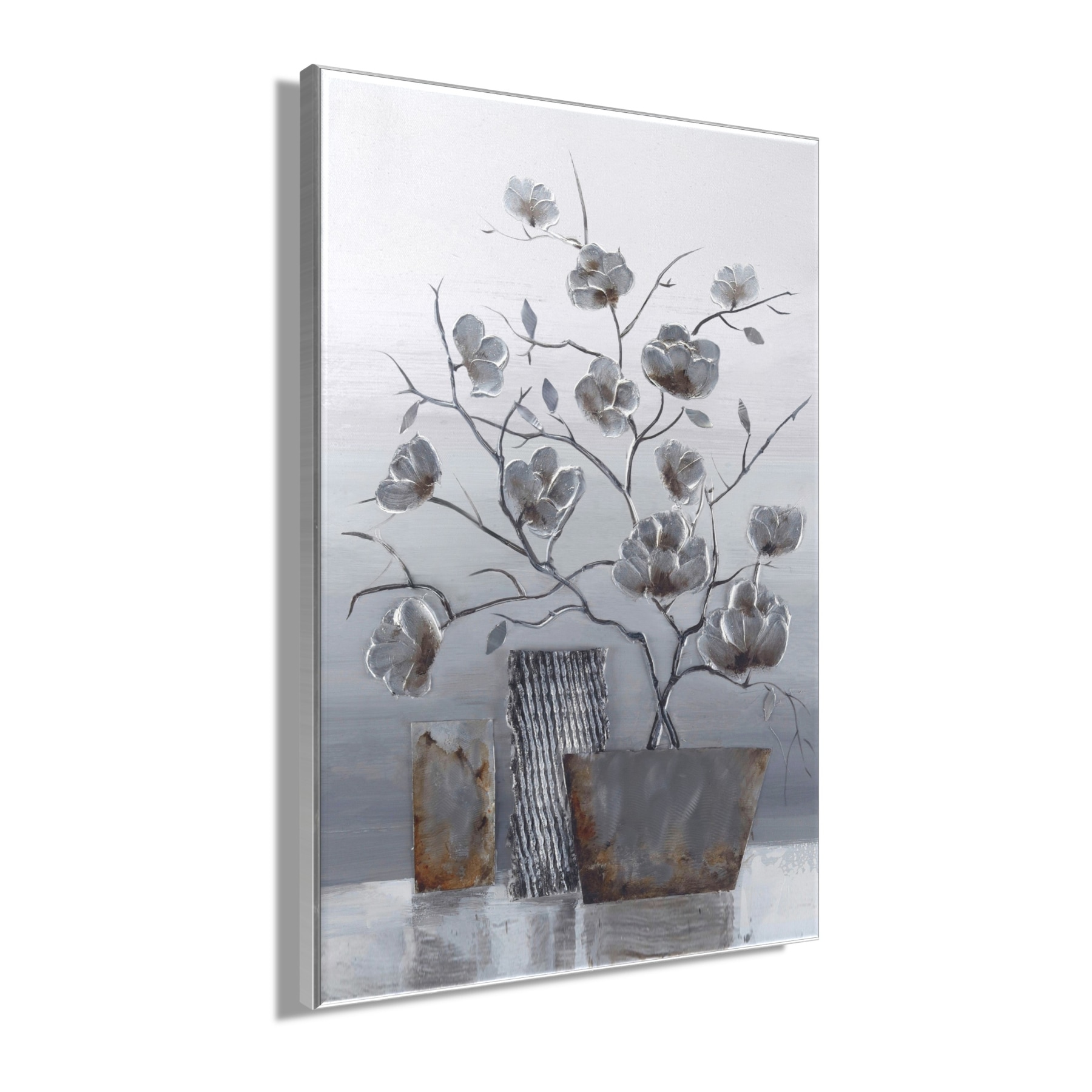 Bönninghoff Ölgemälde »handarbeit gerahmt BLUMENVASE 60x90 cm – Wandbild elegant« Blumen | Blätter | Vasen 1 Stk. tlg. handgefertigt, jedes Bild ein Unikat, Schattenfugenrahmen