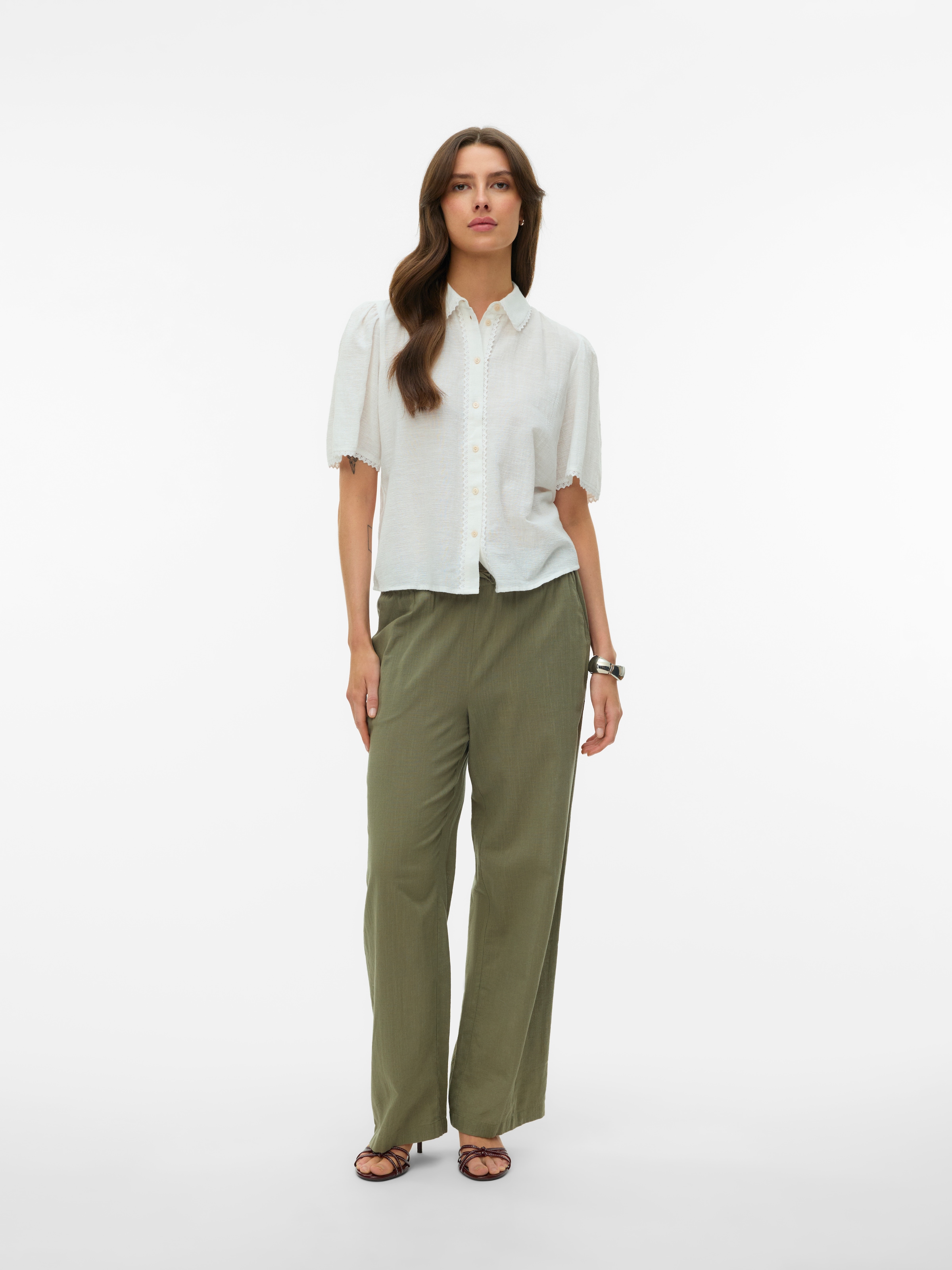 Vero Moda Pantalon à enfiler »VMCAIA MW WIDE PANT WVN NOOS«  mélange de coton, oversize, avec lin