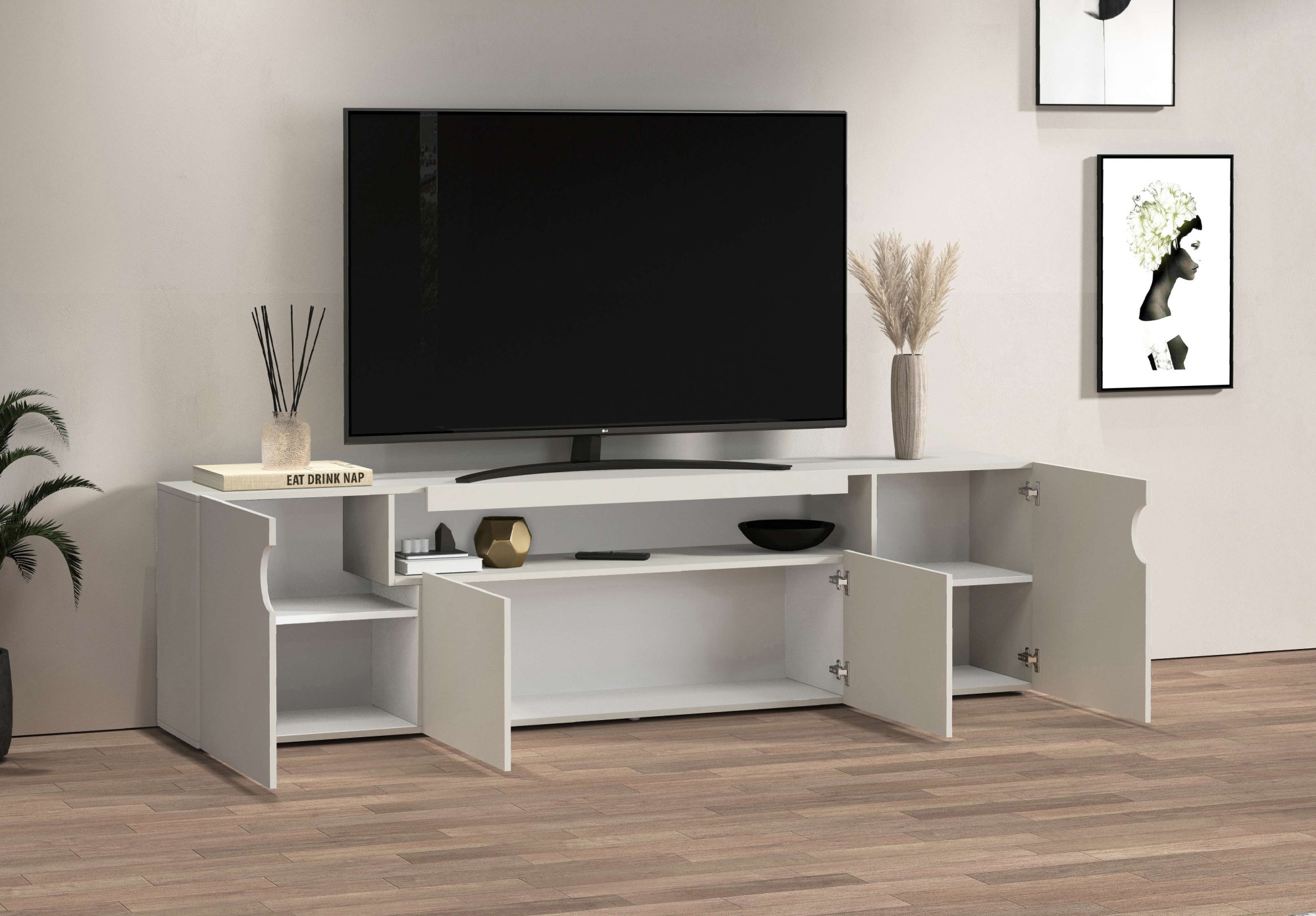 GOODproduct Table basse »REAL,Lowboard,TV-Kommode,TV-Möbel,TV-Bank« 1 cuis tlg. Avec 4 portes, dont 2 arrondies formant une niche ovale ouverte