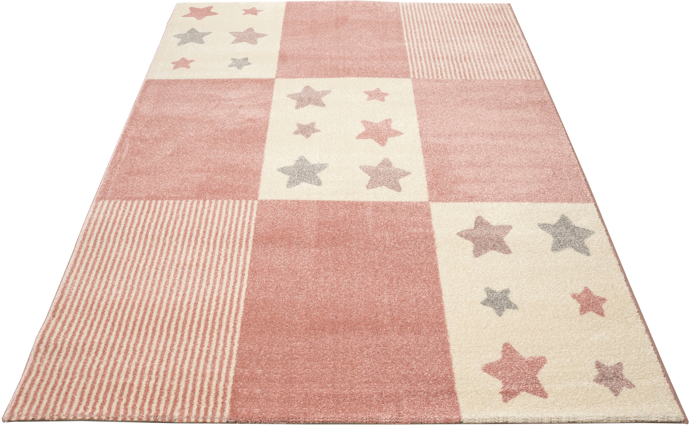 Image of Lüttenhütt Kinderteppich »Tilly«, rechteckig, 14 mm Höhe, Kurzflor, Motiv Sterne, Streifen, Teppich im Karo-Muster, Pastellfarben, ideale Teppiche fürs Kinderzimmer bei Ackermann Versand Schweiz