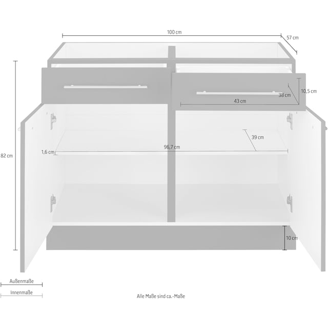 wiho Küchen Unterschrank »Unna«, 100 cm breit, ohne Arbeitsplatte günstig  kaufen