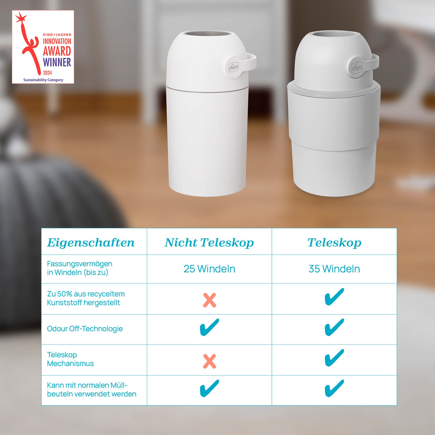 Chicco Windeleimer »Odour Off«, inkl. 1 Pack Müllbeutel Odouzr off; teilweise aus recyceltem Material